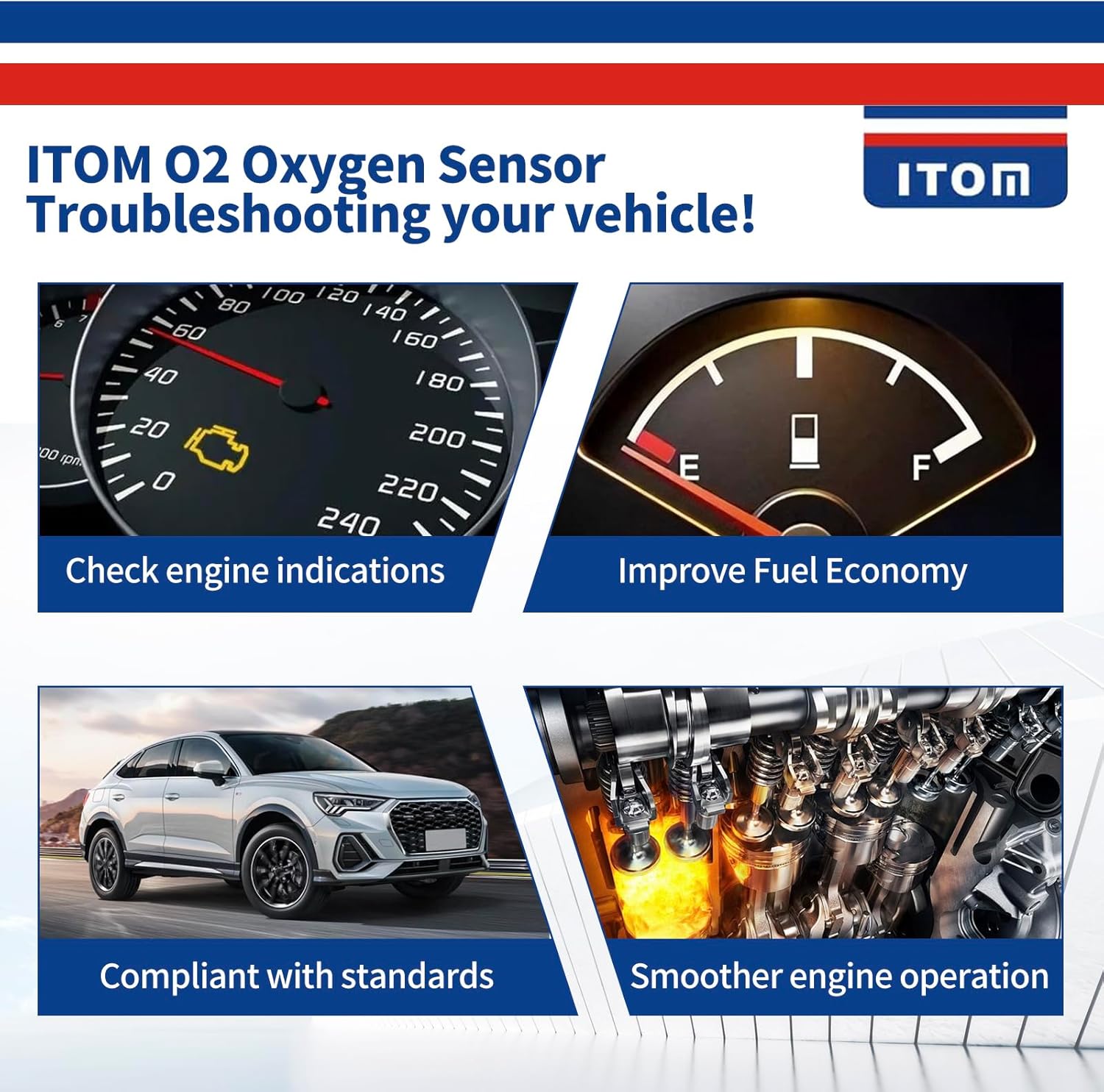 O2 Oxygen Sensor Upstream and Downstream Replacement for Ford F150 F250 F350 E150 E250 E350 Super Duty Ranger Escape Explorer Sport Trac, for Mazda Tribute Lincoln Mercury Replace 15717 15716 4Pcs