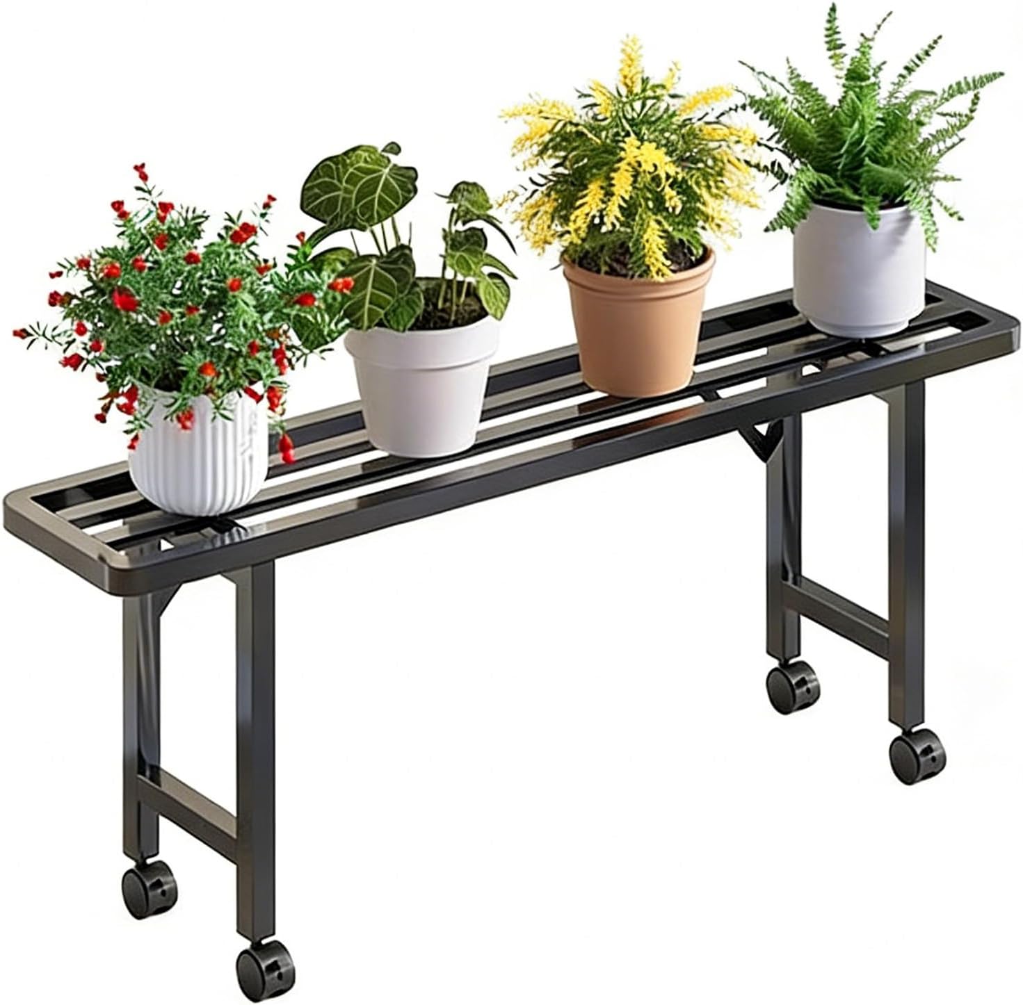 Plant-Racks Rolling Plant Stand, Mobile Flower Shelf for Indoor/Outdoor, Balcony Garden Organizer, Living Room Display Rack for Potted Plants, Iron Storage Rack(Black,120 * 20 * 40cm)