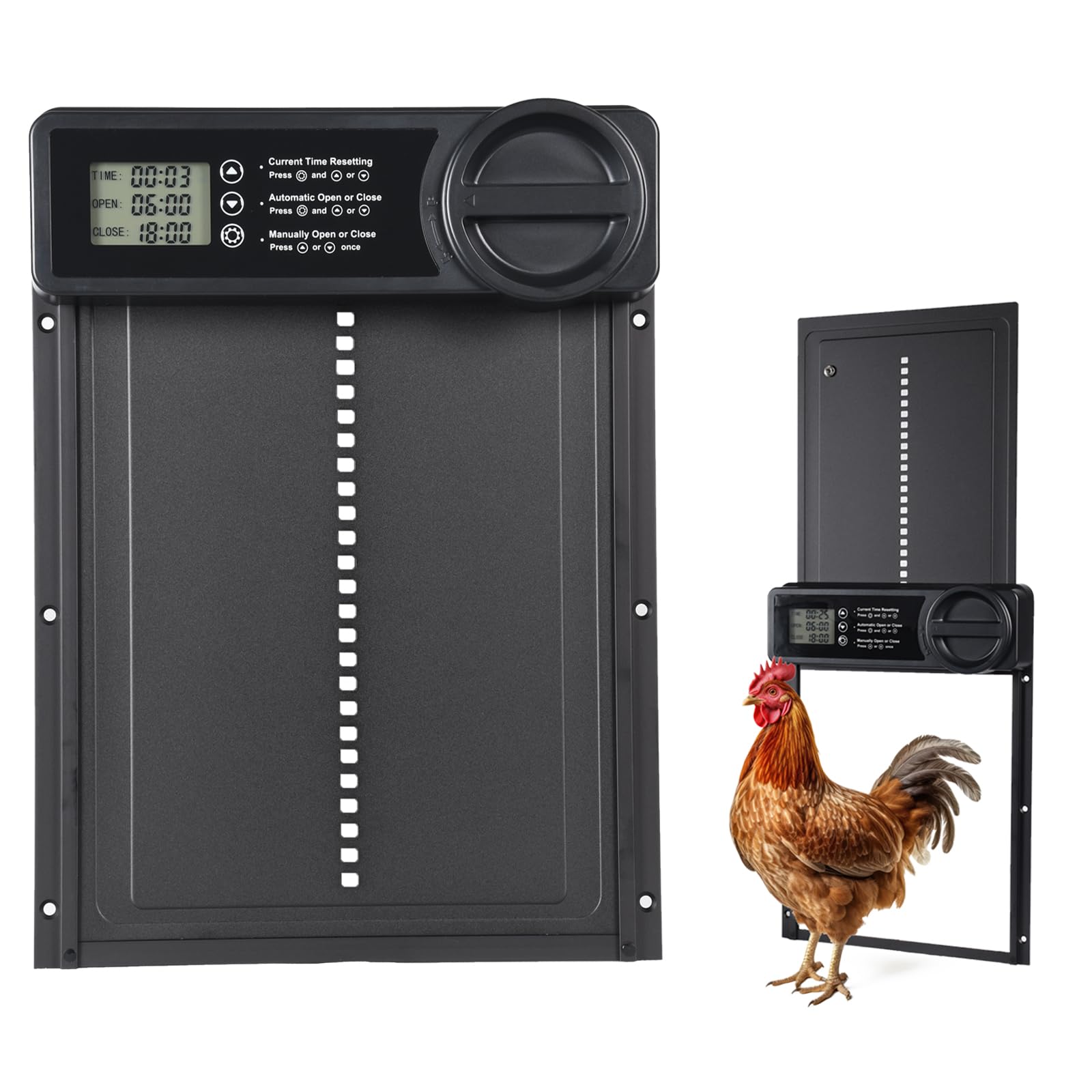 KOLINLOV Automatic Chicken Coop Door, Aluminum Coop Door with Timer/Manual Mode, Anti-Pinch & Battery Powered, LCD Display, IPX45 Waterproof Auto Chicken Coop Accessory
