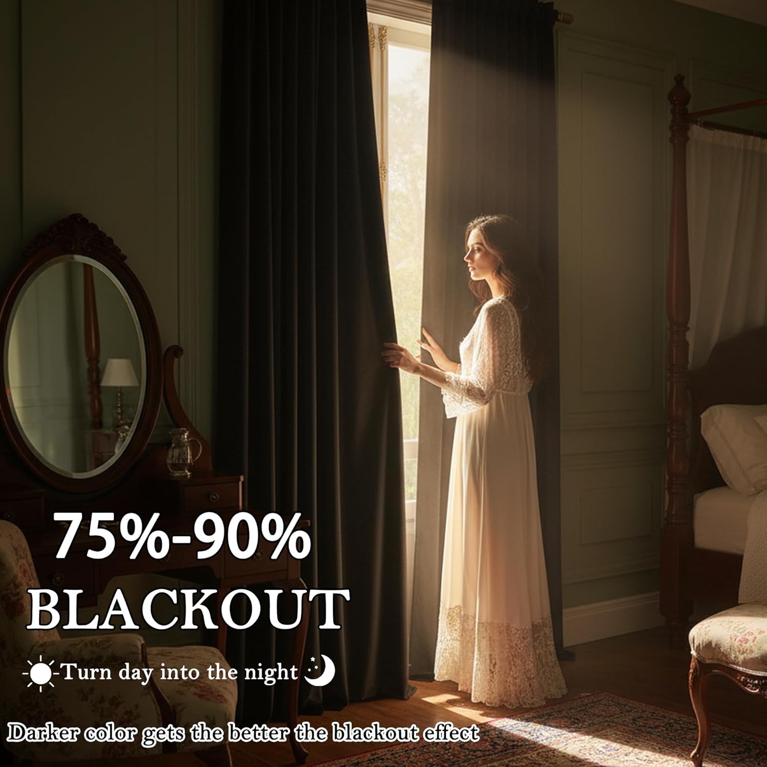 Timeper Black Pleat Back Tab Velvet Curtains W104 x L84 inches 1 Panel, Blackout Solid Home Decor Curtains for Bedroom Living Dining Room Thermal Insulated Luxury Super Soft Window Drapes