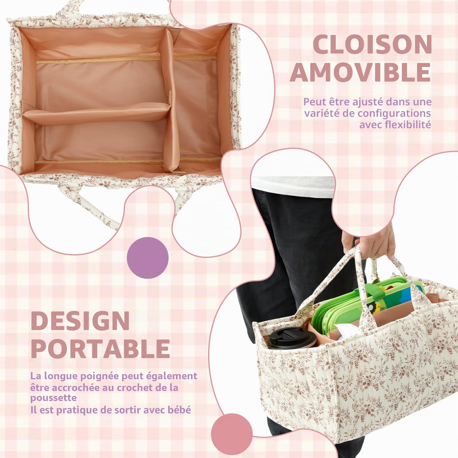 Organisateur de table à langer portable avec cloisons ajustables, organisateur de couches pour nouveau-né