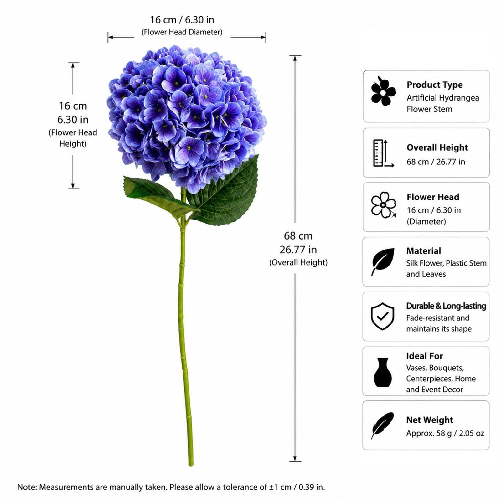 5er Set Hortensien Kunstblumen 68cm Seidenblumen(Grün) | Ø 16cm Blüten, Real-Touch, mit Blättern. Perfekt für Vase, Tischdeko, Hochzeit, Brautstrauß, Büro, Hotel, DIY