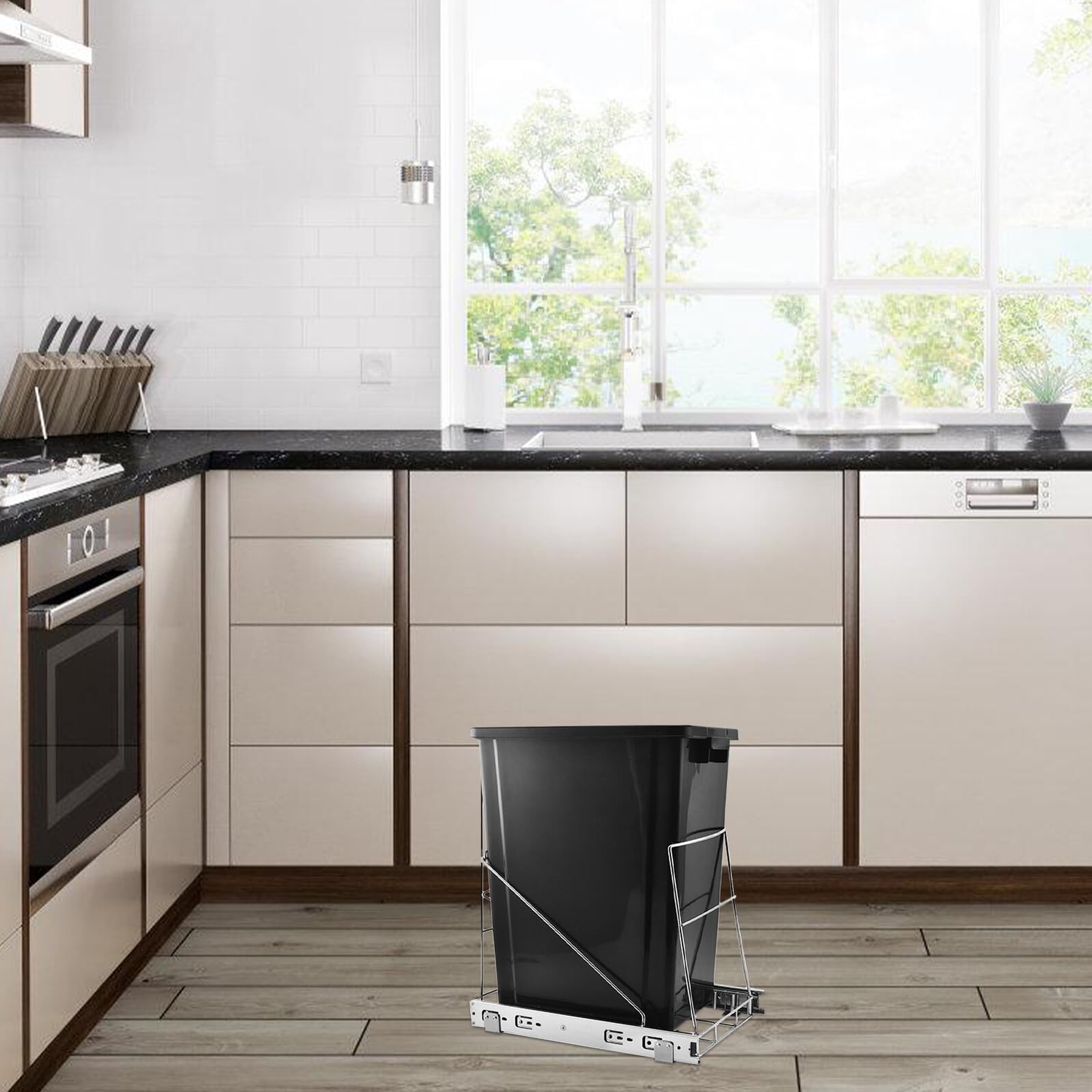 Ausziehbarer Mülleimer 7-11 Gallonen Kapazität aus Edelstahl Auszug mit Korb Verstellbar Modernes Design Praktischer Schrankeinsatz für Küche für Küchenschrank unter Spüle