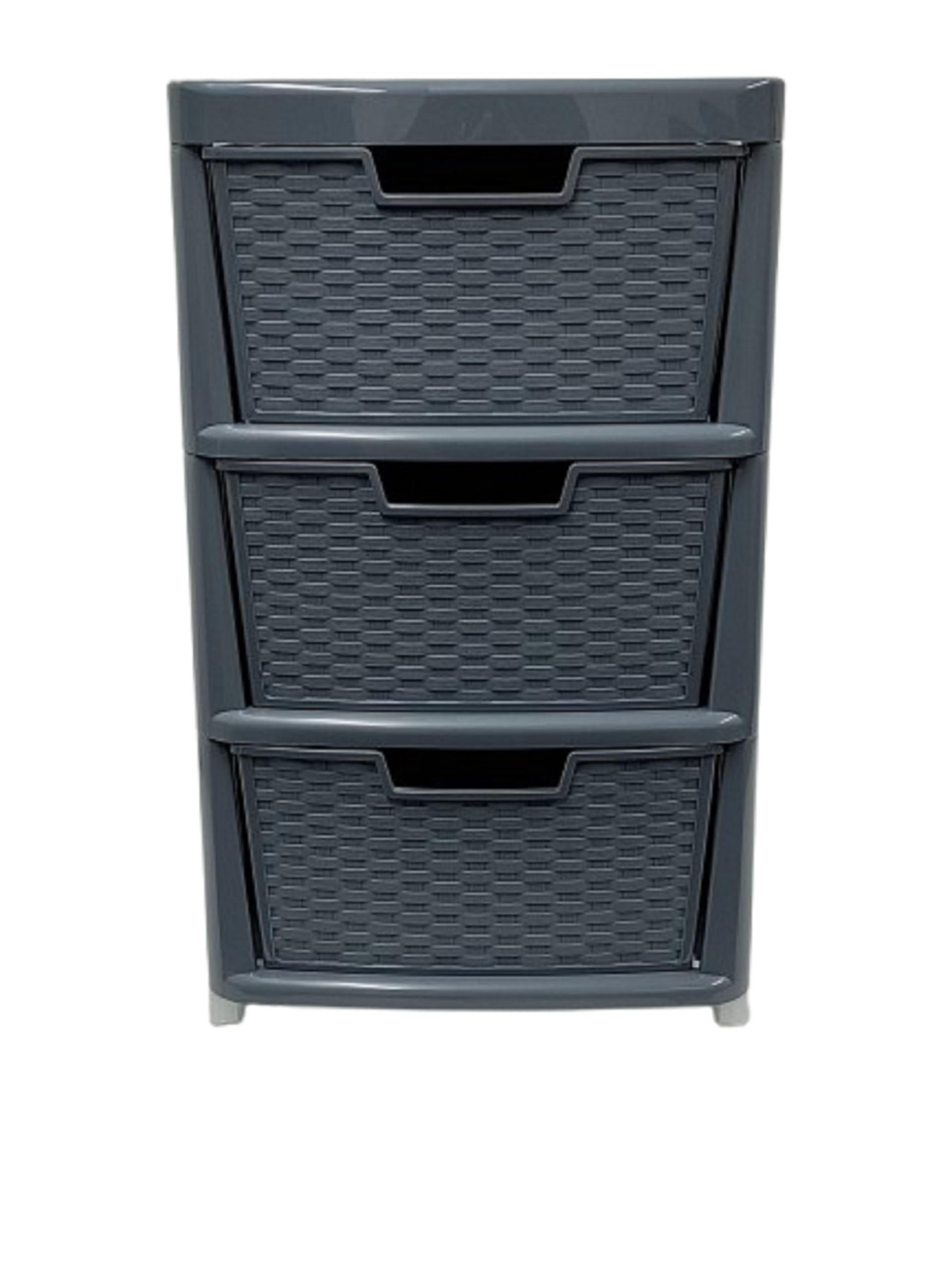 ELMORA'Z Large Storage Drawers Unit Rattan Effects Storage Solution Organizer Tower For Multipurpose Home Kitchen Office Laundry (Rattan Grey, 3 Tier)