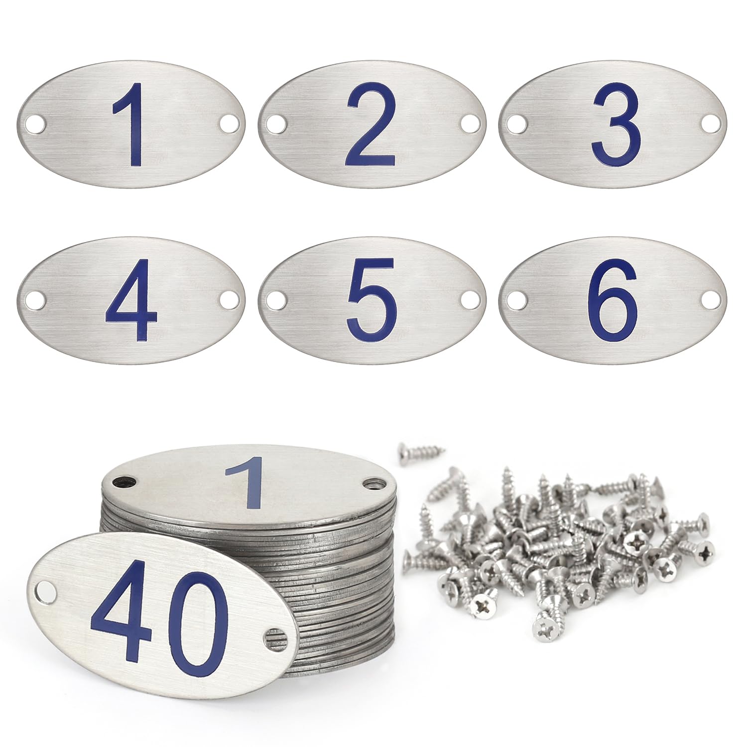 NanTun 304 Stainless Steel Engraved Oval Table Blue Numbers (1-40) Pubs Restaurants Clubs - 1 to 40
