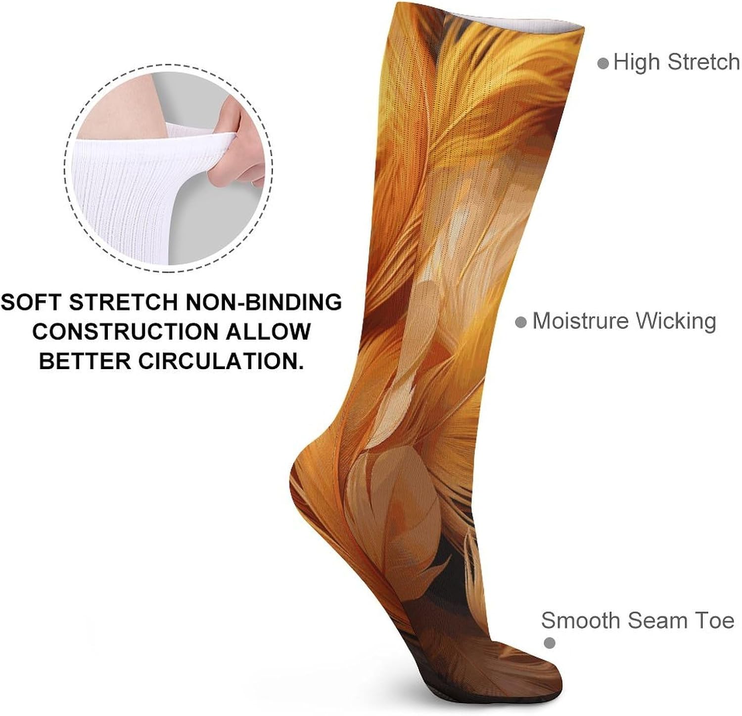 Gold And Orange Feathers Stocking - Cute Casual Long Athletic,Crew Sock for Men Women,Running Socks Soft Breathable for Gift