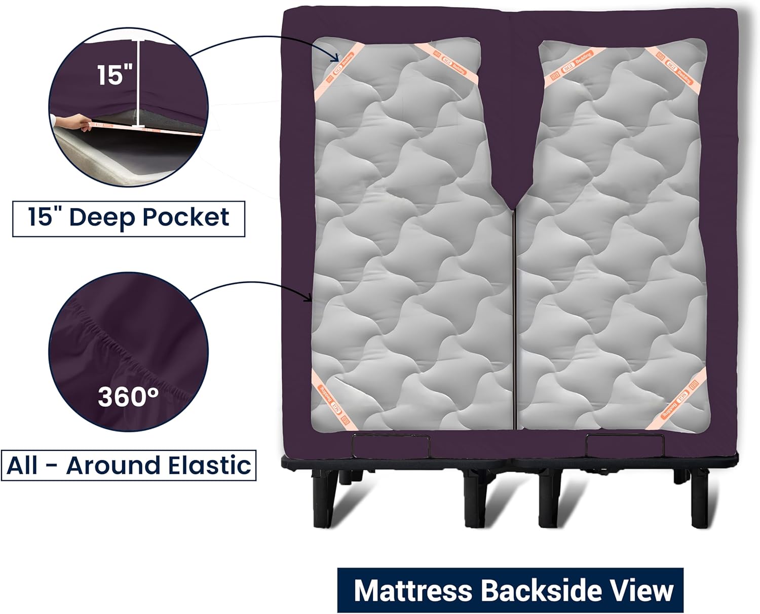 SGI Bedding 32" King Split Top Flex Head Fitted Sheet ONLY 100% Egyptian Cotton Sheet 1000 Thread Count Flex Top Fitted Sheet for Adjustable Bed 15" Deep Pocket, Sleep Number Bed - Plum