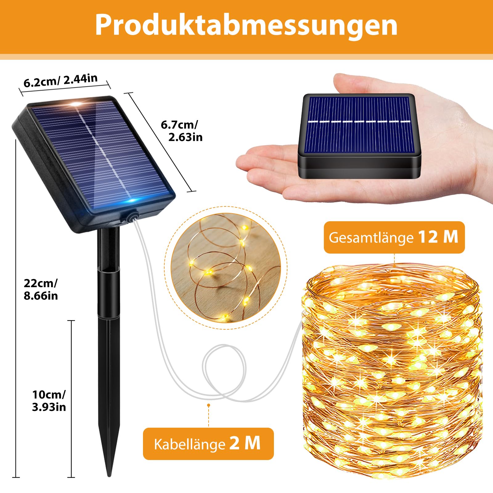 Solar Lichterkette Außen 3x12M – 120 LED, Wetterfest IP65, 8 Modi, Speicherfunktion, 1000mAh Akku, Für Garten, Balkon, Party