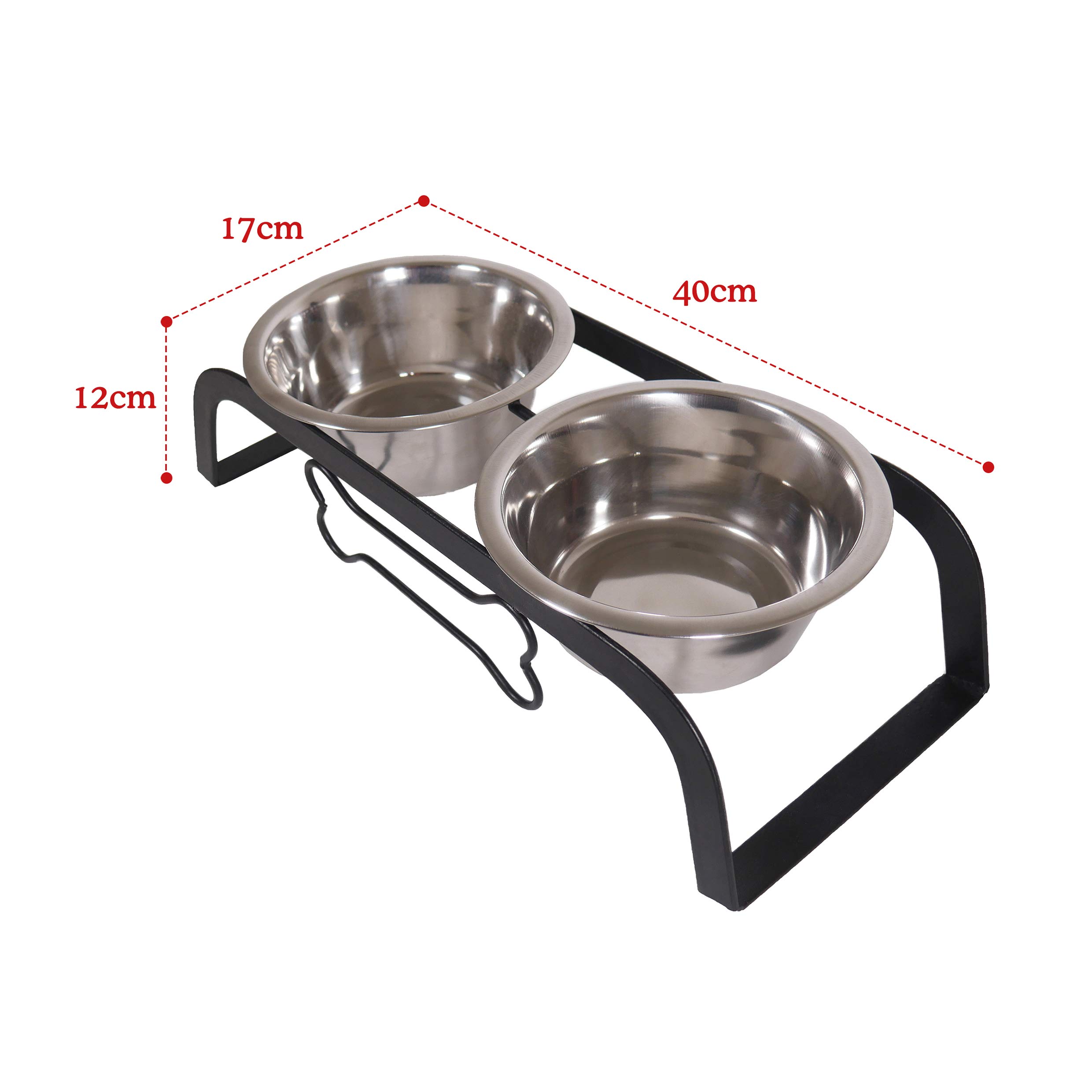 Rosewood Cuenco elevado de metal para perros medianos con un soporte elevado y dos cuencos de acero inoxidable para agua y comida, grande