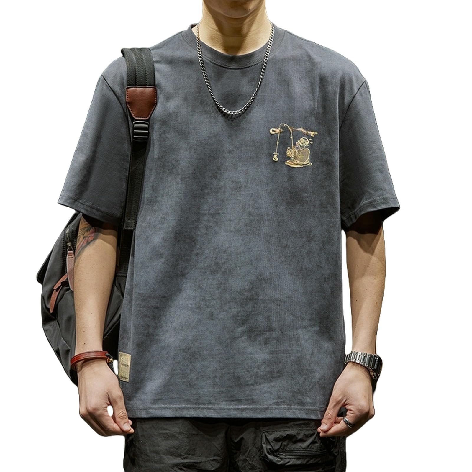 T-shirt męski, wszechstronny, z krótkim rękawem, luźny, luźny i luźny t-shirt z krótkim rękawem, ciemnoszary-2XL
