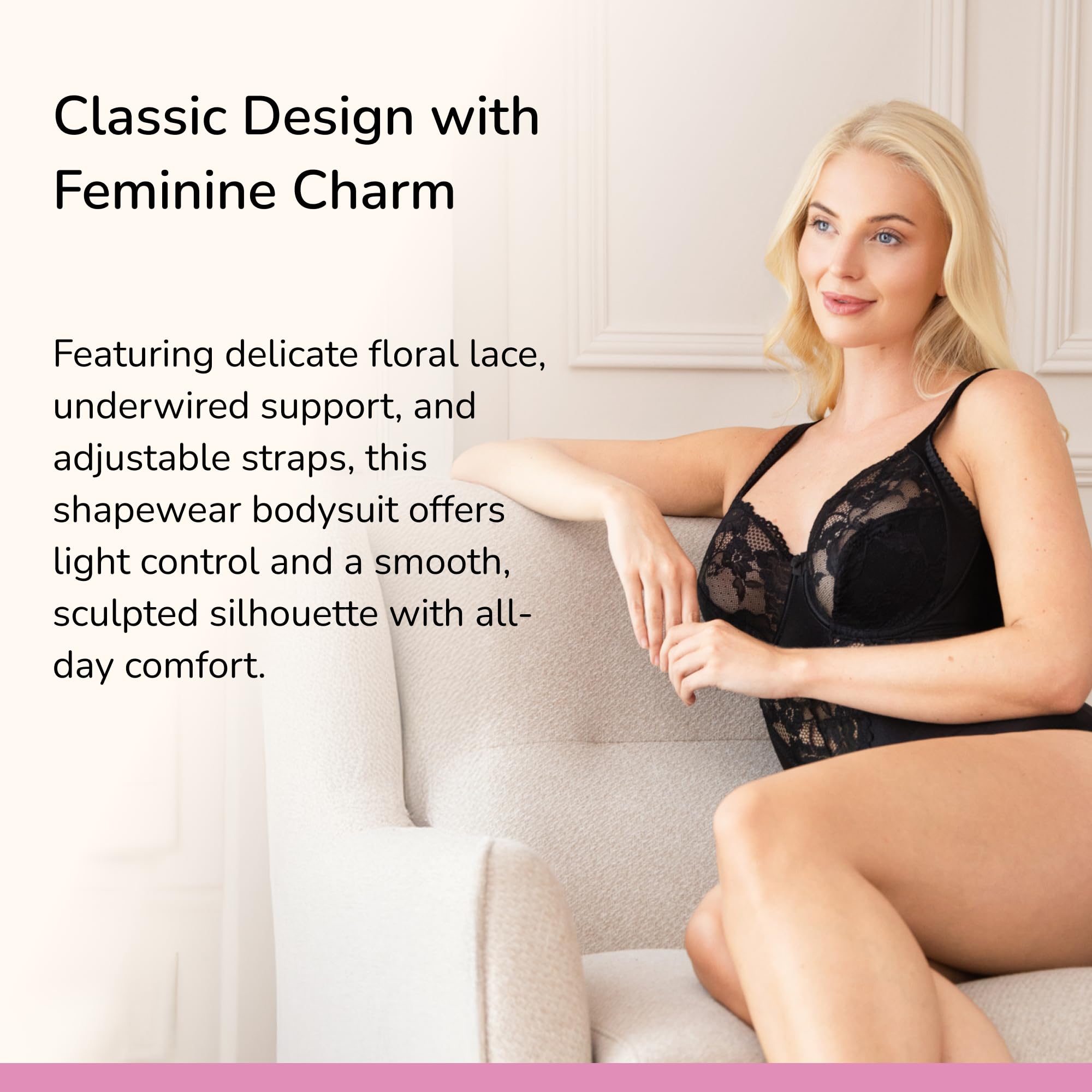 Camille Body Shapewear Donna Bianco - Reggiseno con ferretto Non imbottito, Pizzo Fiorito, Spalline regolabili, Guaina Silhouette, Lingerie Elegante