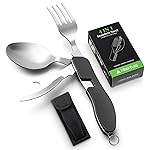 Camping Utensil HIKENTURE 4-In-1 Stainless Steel Fork Knife Spoon Bottle Opener Set with Storage Case (Black)