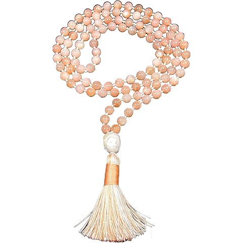 Hand Knotted Peach Moonstone Mala Necklace - Cancer Birthstone - Libra Zodiac - Sac...