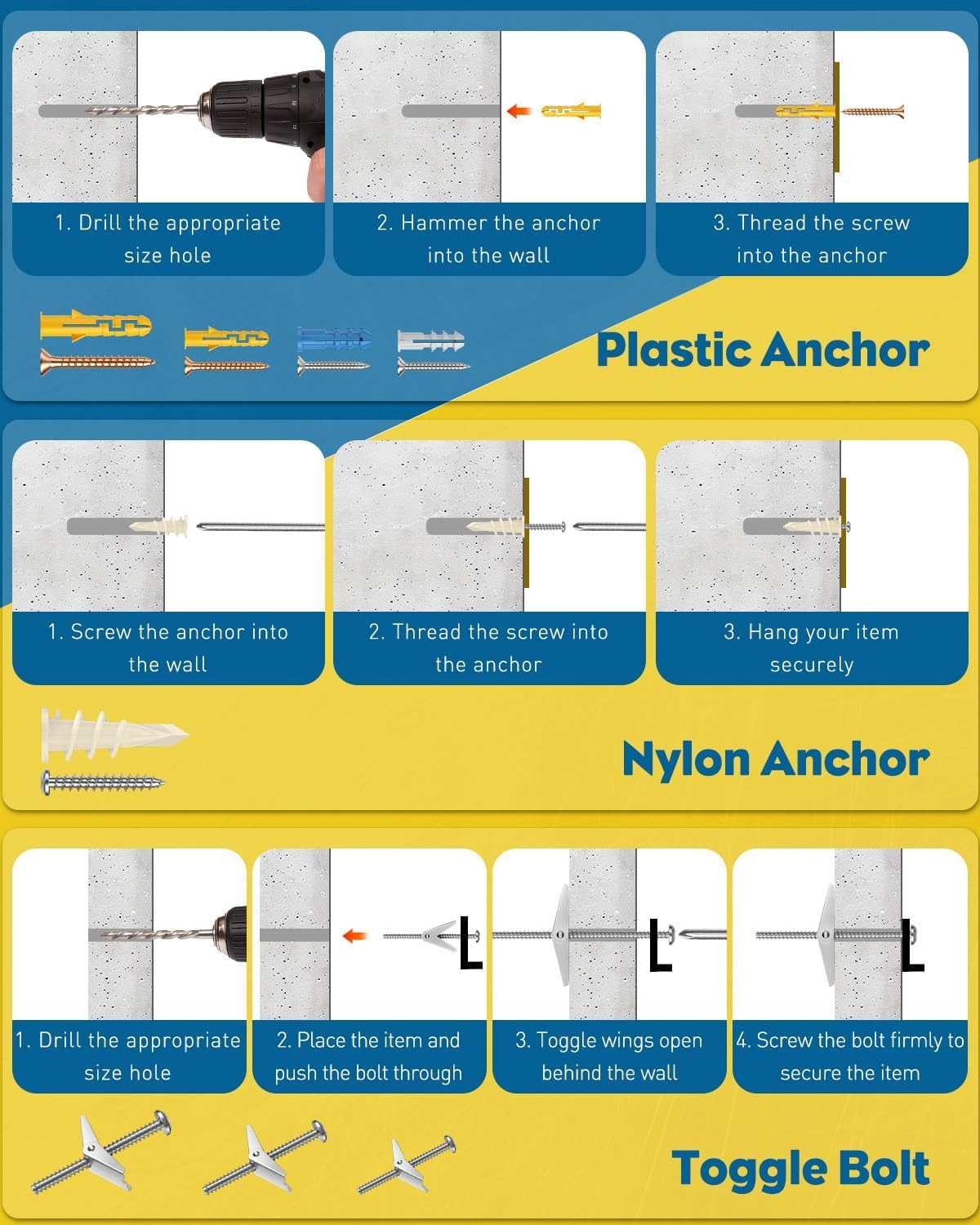 Vibit Toggle Anchors - 170 Pcs Drywall Kit -4