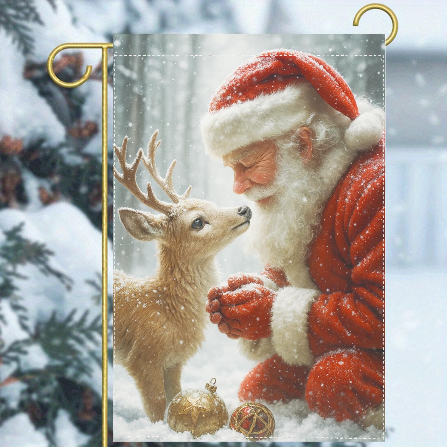 Reindeer Santa Christmas Garden Flag 12x18 Inch Double Sided Winter Yard Flag Outdoor Holiday Decor for Porch Lawn Garden - Image 3
