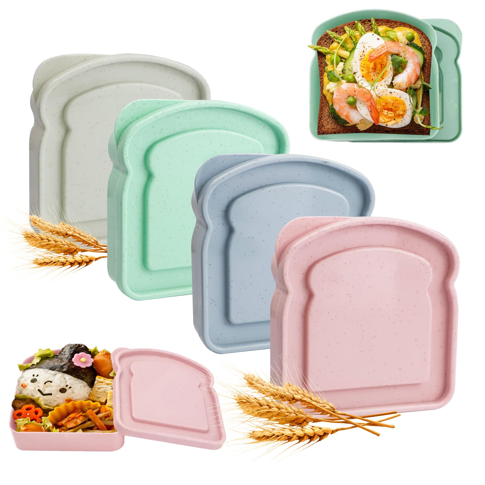 DIYJEP 4Pcs Reusable Sandwich Box with Lid, Portable Plastic Sandwich Container, Toast Shape Sandwiches Keeper Food Containers, Food-Grade Children's Snack Box Lunch Boxes for Picnic, School, Office
