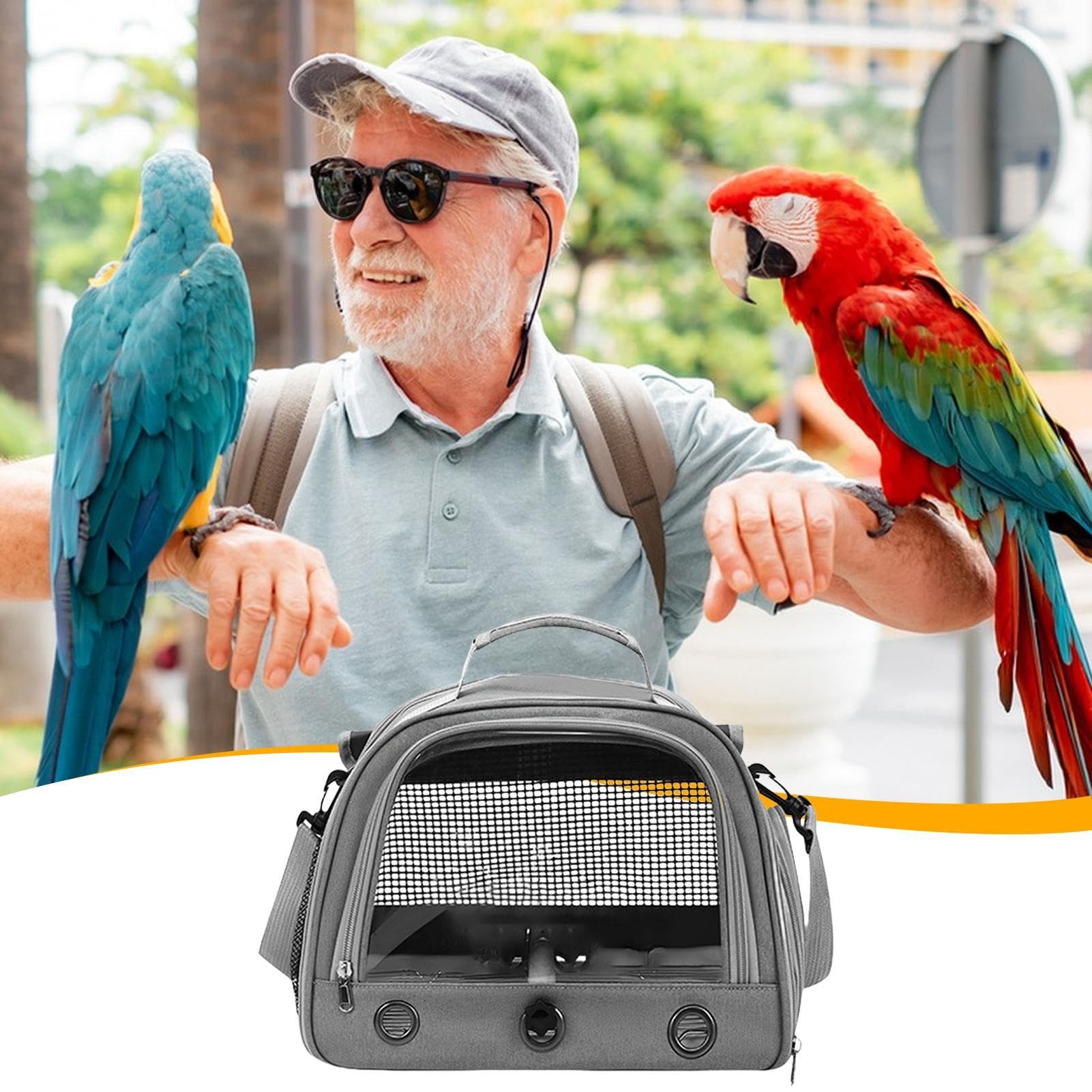 Bolsa transportadora transpirable con cremallera, transportador portátil para pájaros, mochila para pájaros con perca, cuerda y bandeja para loros, periquitos, guacamayos, cacatúas, jaula acrílica par