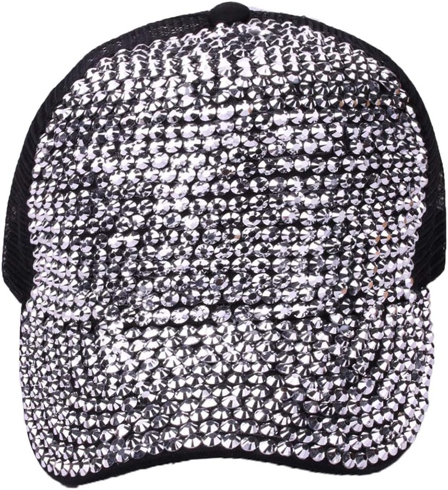 Gudessly Women Studded Rhinestone Crystals Adjustable Baseball Cap Plain Sparkle Bling Denim Sun Hat - Image 5