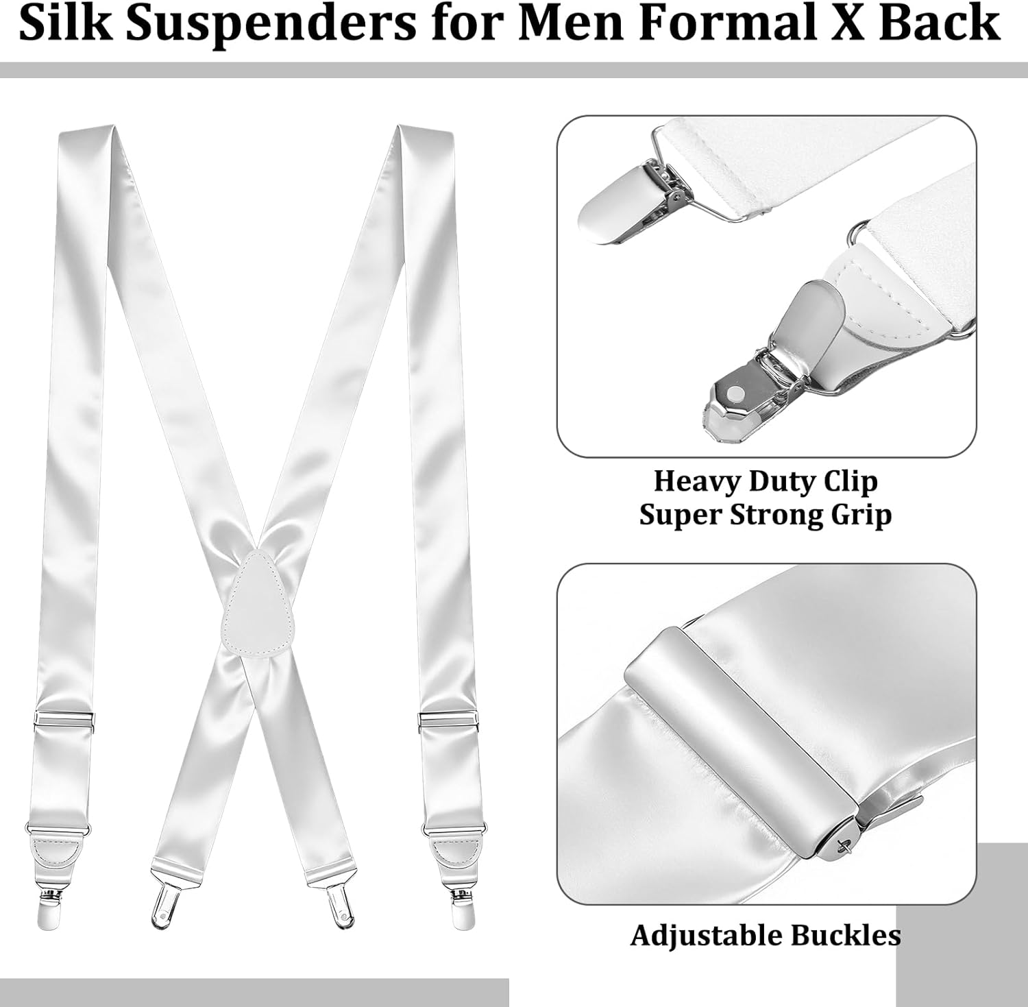 Silk Suspenders X-Back Clip Formal Pure Silk Tuxedo Suspenders Adjustable Clip End Braces for Tuxedo Dress Pants