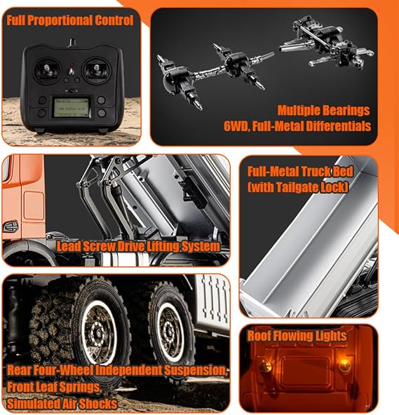 RC Engineering Truck for Adults, 1/14 Scale 14CH Full-Proportional Alloy RC Dump Truck, for Engineering Vehicle Enthusiasts, RTR/Orange