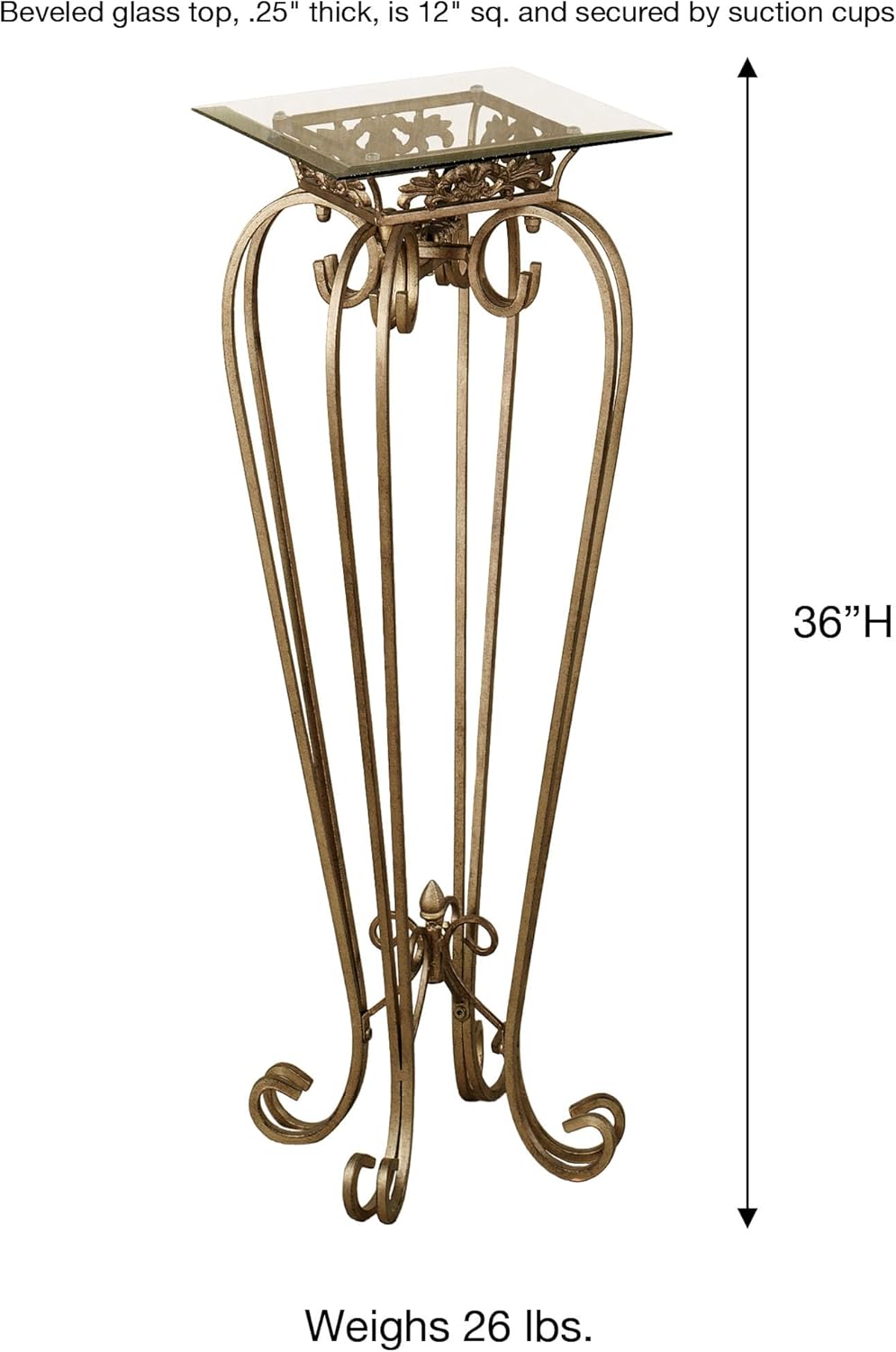 Touch of Class Chalcedony Metal Scroll Pedestal Table - Beveled Glass - Antique Gold - Made of Iron - Square Shaped Top - Elegant Style - Accent Furniture for Bedroom, Living Room, Desk