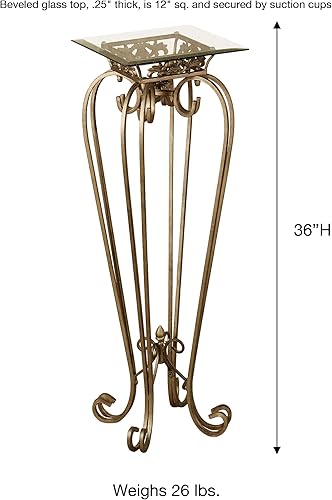 Miniatura 3 de Touch of Class Mesa pedestal de metal calcedonia con desplazamiento  Vidrio biselado  Oro antiguo  Hecho de hierro  Parte superior cuadrada  Estilo