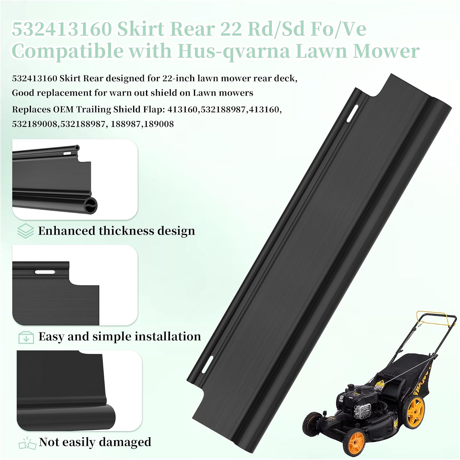 532413160 Lawn Mower 22 Inch deck Rear Skirt Compatible with Hus-qvarna Rear Skirt RD 532413160,Fits Walk Mower Lawn Mower 22" Replacement Shield Replace for A-YP 532413160 Skirt