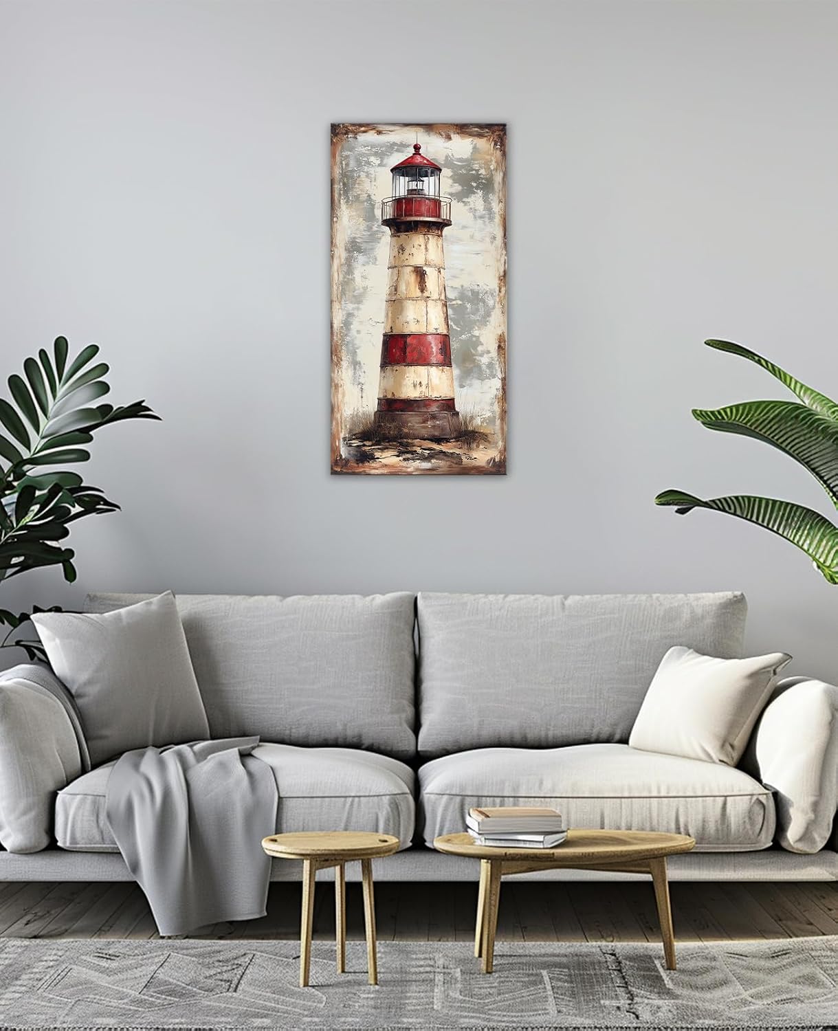 Vintage Lighthouse Canvas Wall Art Beach Theme Poster Coastal Landscape Painting Framed Artwork for Living Room Bedroom Home Decor(Artwork-1,12"x24")
