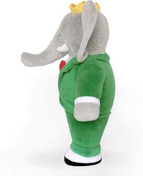 YOTTOY Babar Elephant Plush Classic Standing Babar Stuffed Animal Toy Wearing Green Suit, Red Bowtie and Crown, Soft 13 Inch Babar Character Plush from the Beloved Children's Book, Gift for Kids