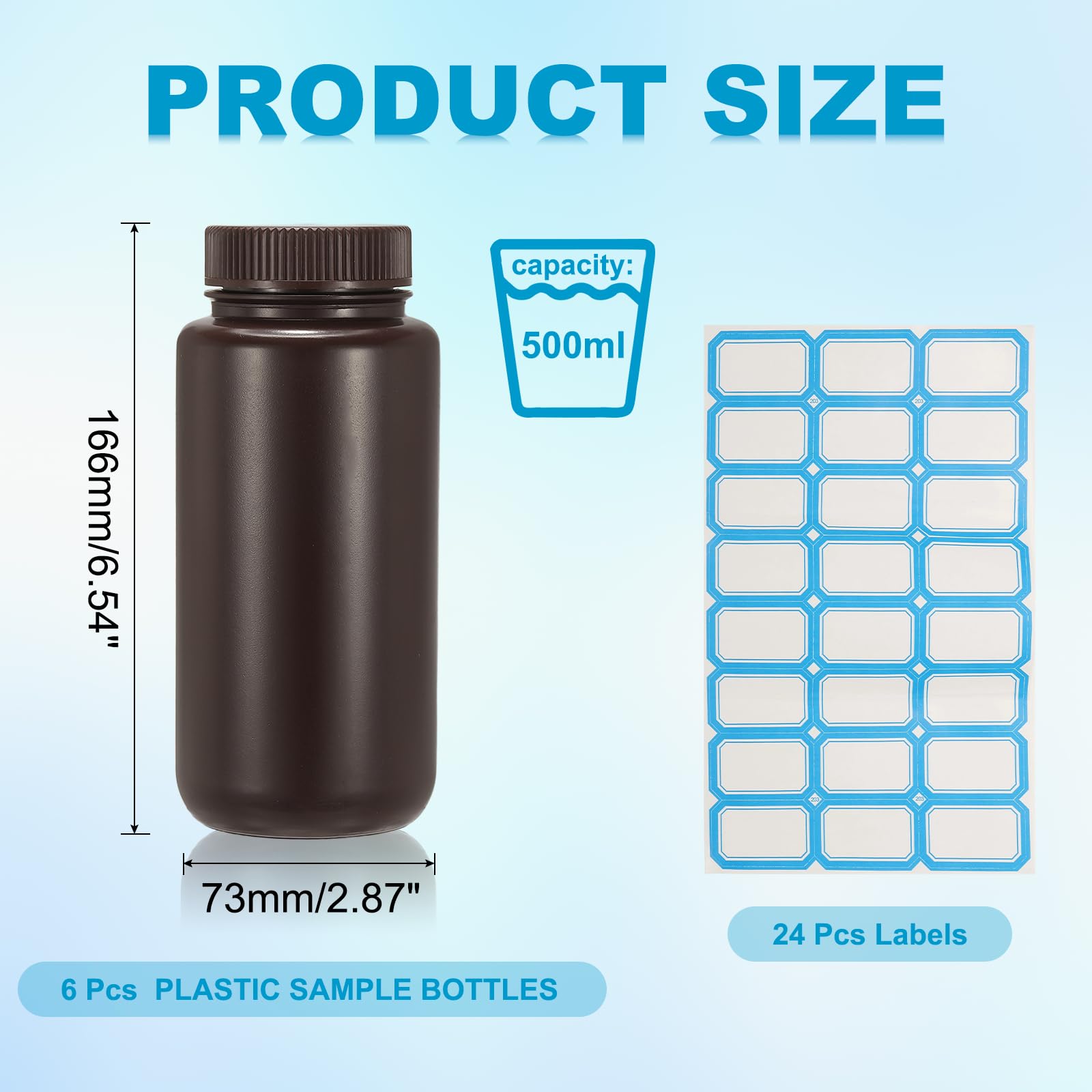 PATIKIL 6 Pezzi Bottiglie Di Plastica Per Reagenti, 17.6oz Bottiglie Modello Chimiche Di Grado Laboratorio HDPE Contenitori Stoccaggio Liquidi Antigoccia Per Reagenti Laboratorio, Marrone