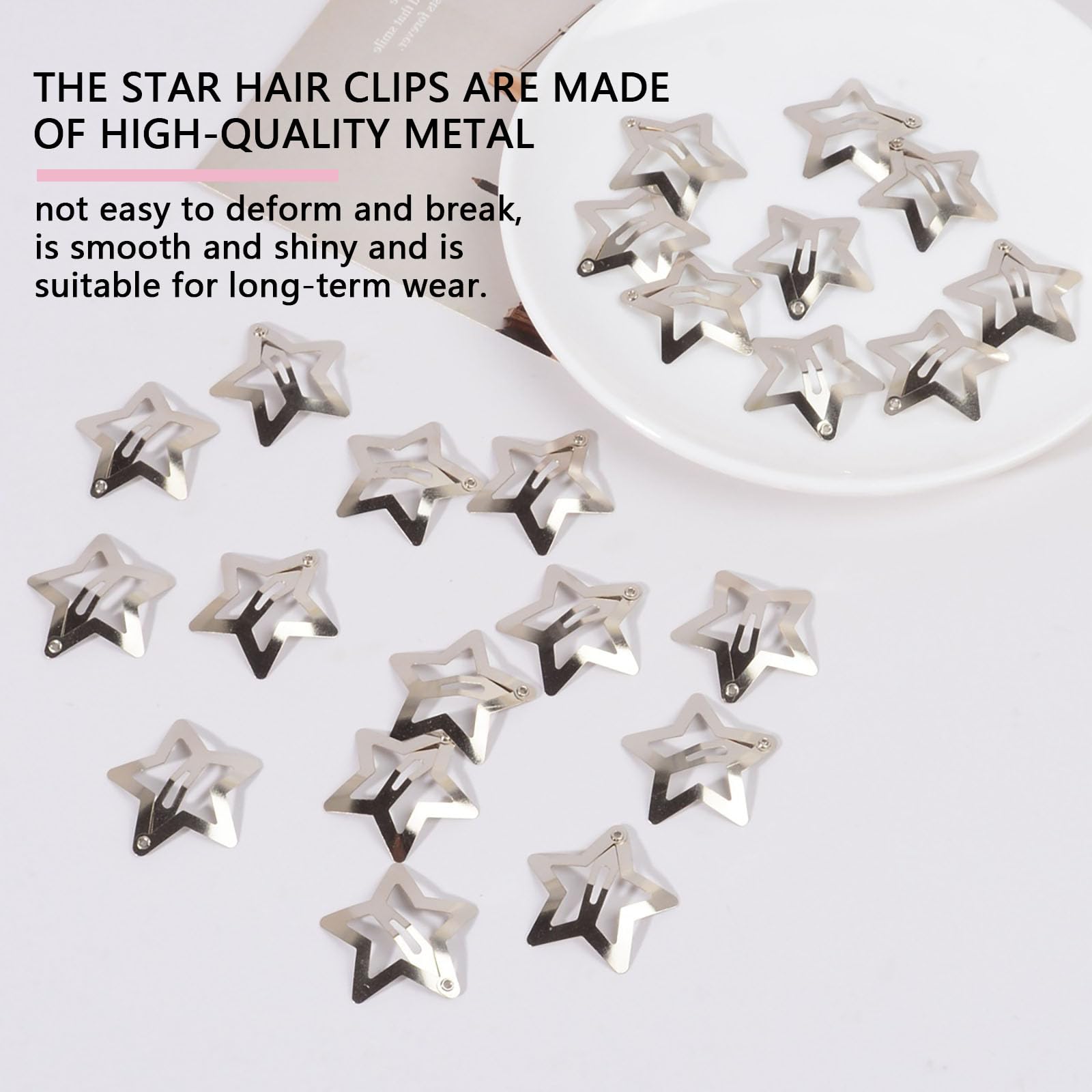 100Pcs Fashionable Retro Star Snap Hair Clips Hollow Sliver Metal Star Hair Clips Non Slip Cute Star Metal Snap Barrettes Girl Star Hair Pins for Women Girls - Image 3