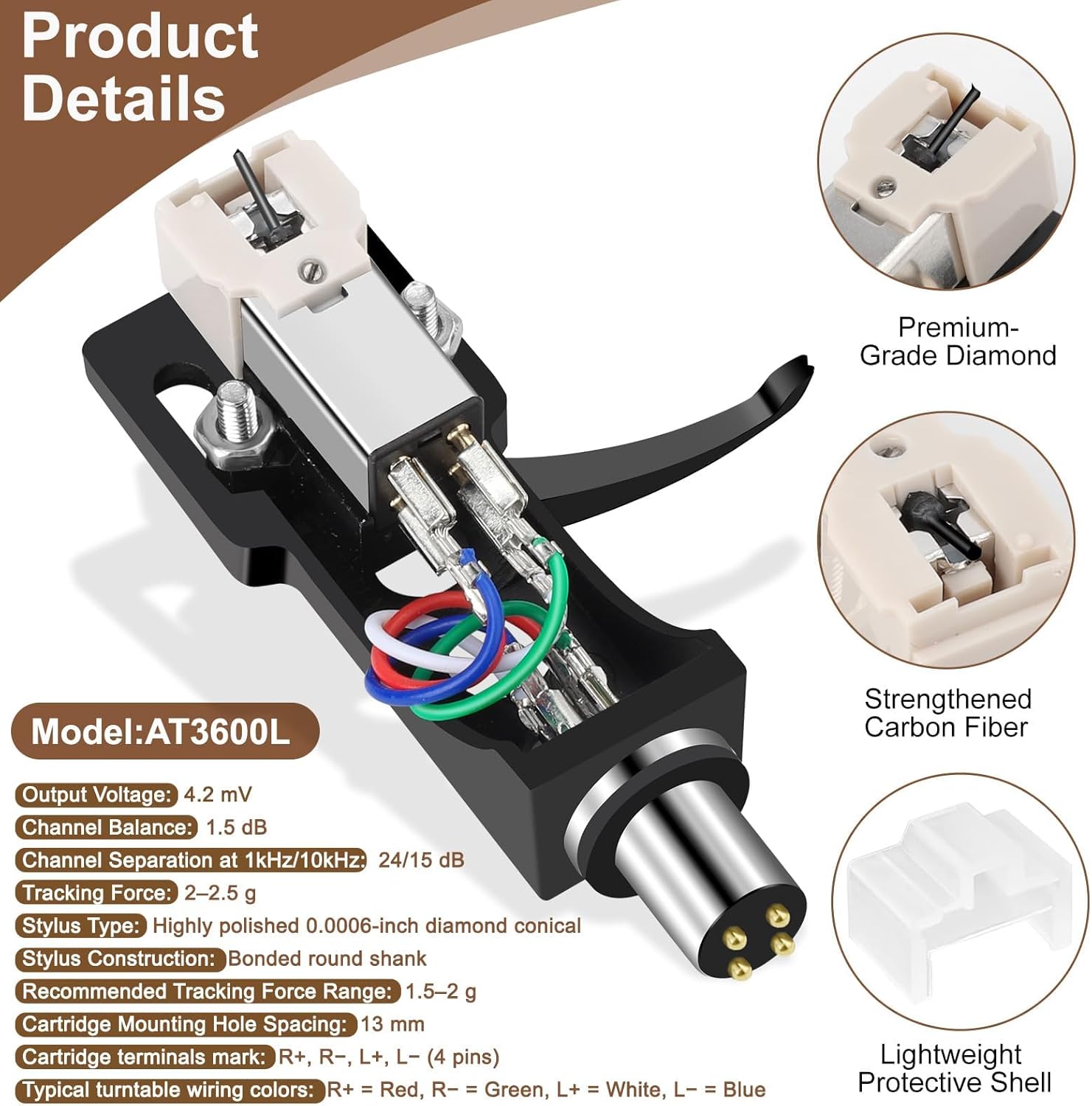 EEEKit AT-3600L Cartridge Stylus, Black Headshell Fit for Technics SL D1, SL D1K, SL D2, SL D202, SL D205, SL D2K, SL D3, SL D303, SL D33, SL D3K, SL D5