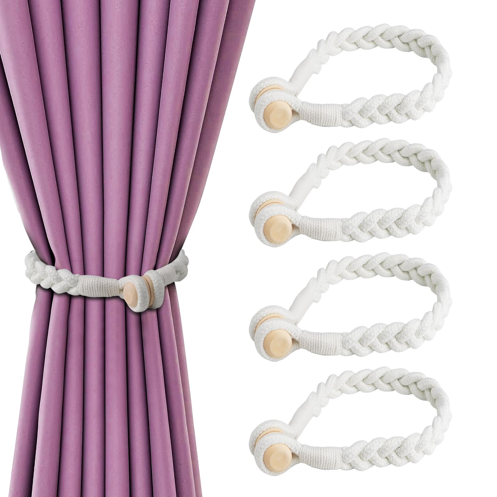 Fermatende In Cotone 4 Pezzi - Corda Per Tende Fatta A Mano, Lunghezza 100cm, Colore Beige, Per Casa E Ufficio - Foto 2