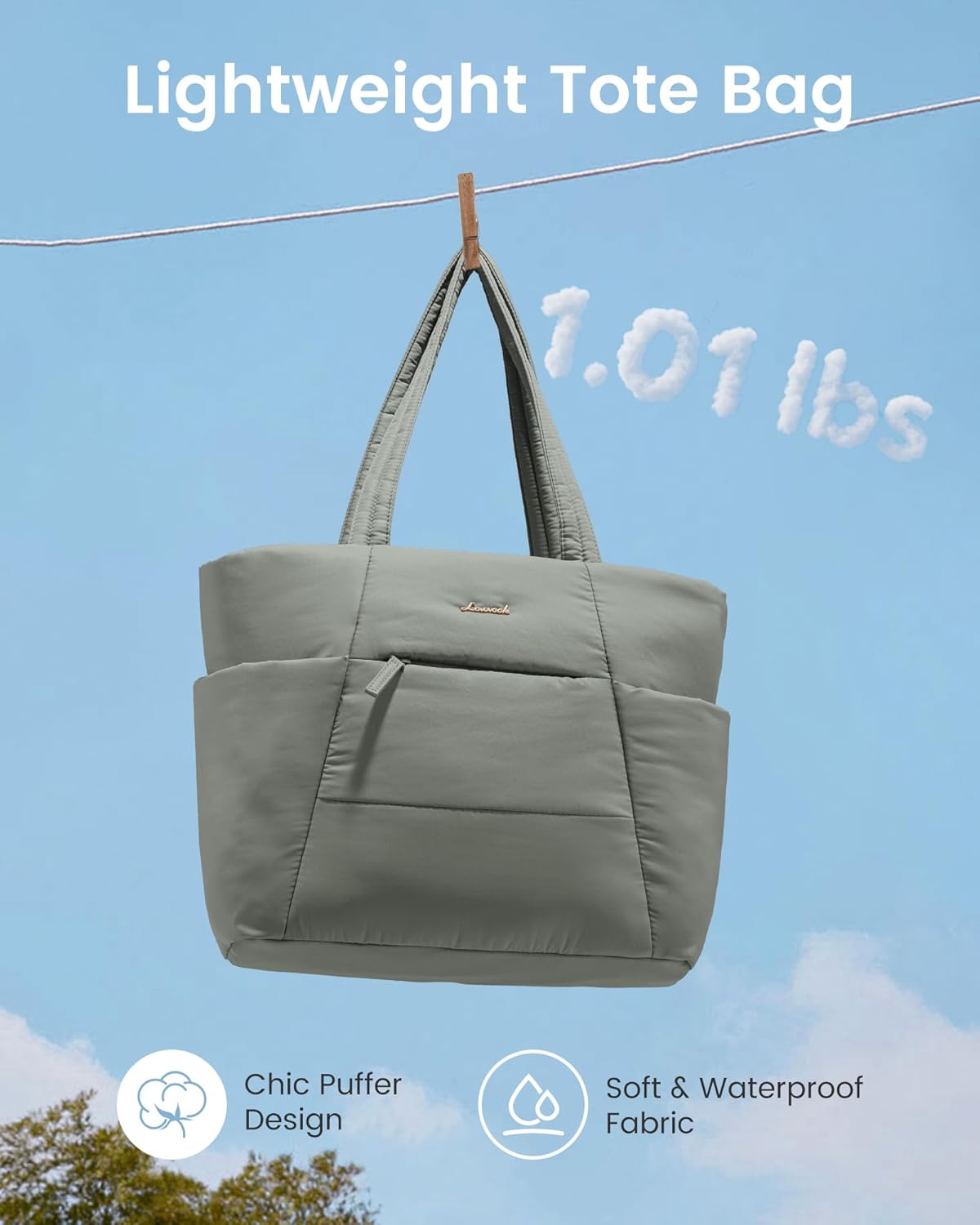 LOVEVOOK Puffer Tote Bag for Women, Lightweight Work Tote with Cup Holder for 15.6In Laptop Large Teacher Nurse Bag with Zip - Image 2