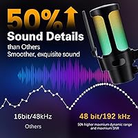 Vista 3 de VCOM Micrófono USB Gaming, Micrófono Dinámico de Condensador para Podcasting, Streaming, con Silenciado Rápido, Soporte de Escritorio, Filtro Pop