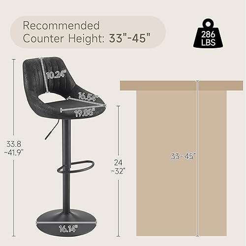 Miniatura 2 de Volans Juego de 4 taburetes de bar giratorios, modernos taburetes de bar ajustables de mediados de siglo, sillas de altura de mostrador con asientos