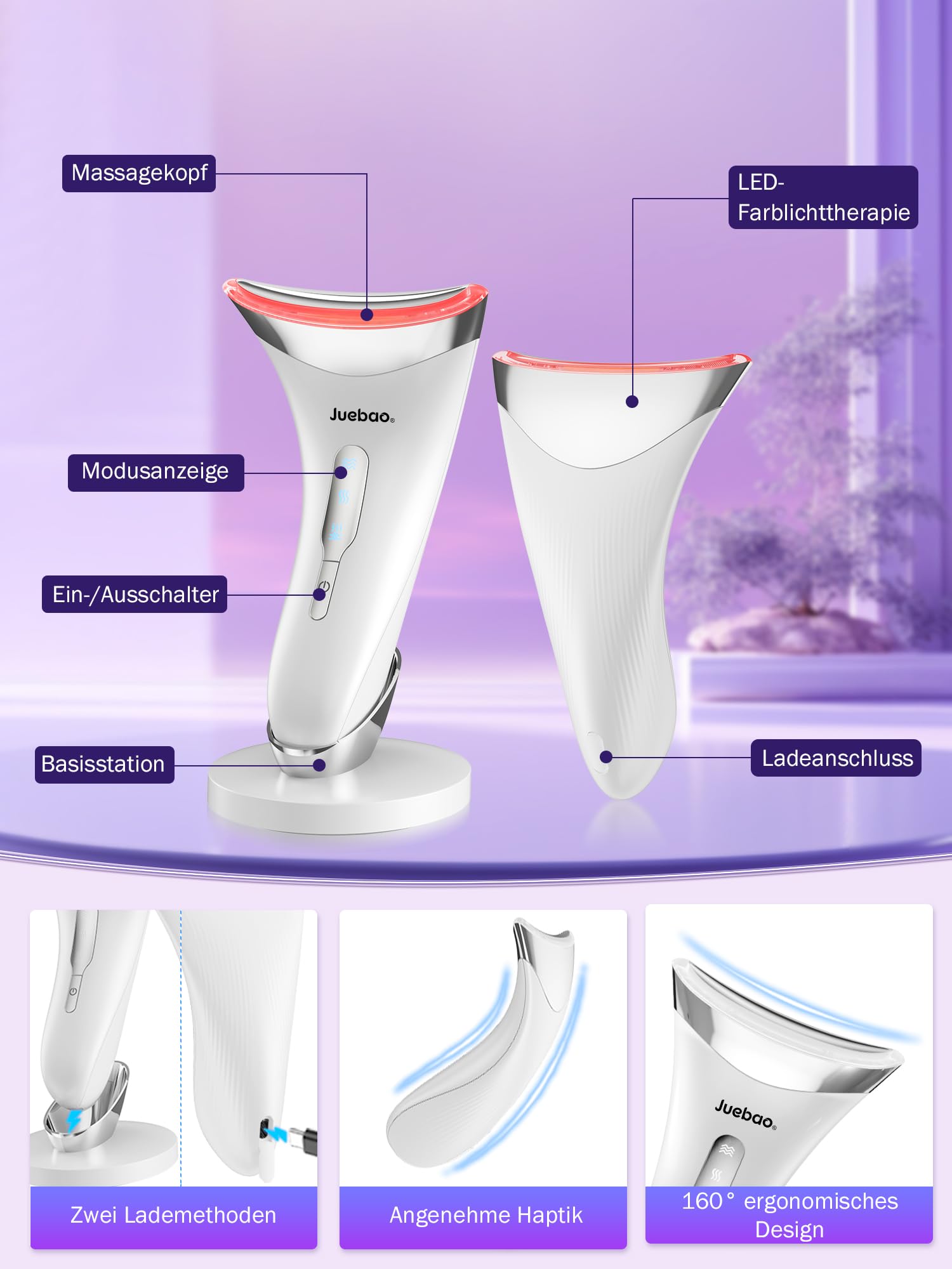 Gesichtsmassagegerät Gesicht Gerät Massagegerät Falten: Face Massager EMS Facelifting Gerät - Anti-Falten mit 3 LED Modi gesichtsmassage - 45℃ Heat Massagegerät zur Hautstraffung für Damen Herren