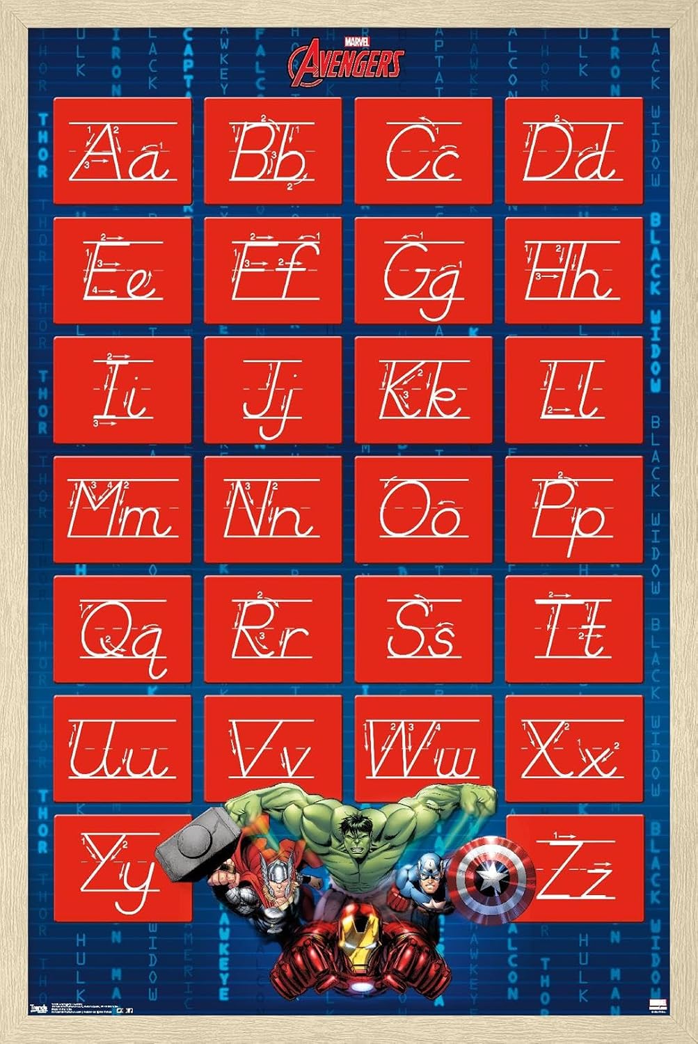 Trends International Marvel Comics - Avengers - Alphabet - Write Letters Wall Poster, 22.375" x 34", Premium Unframed Version