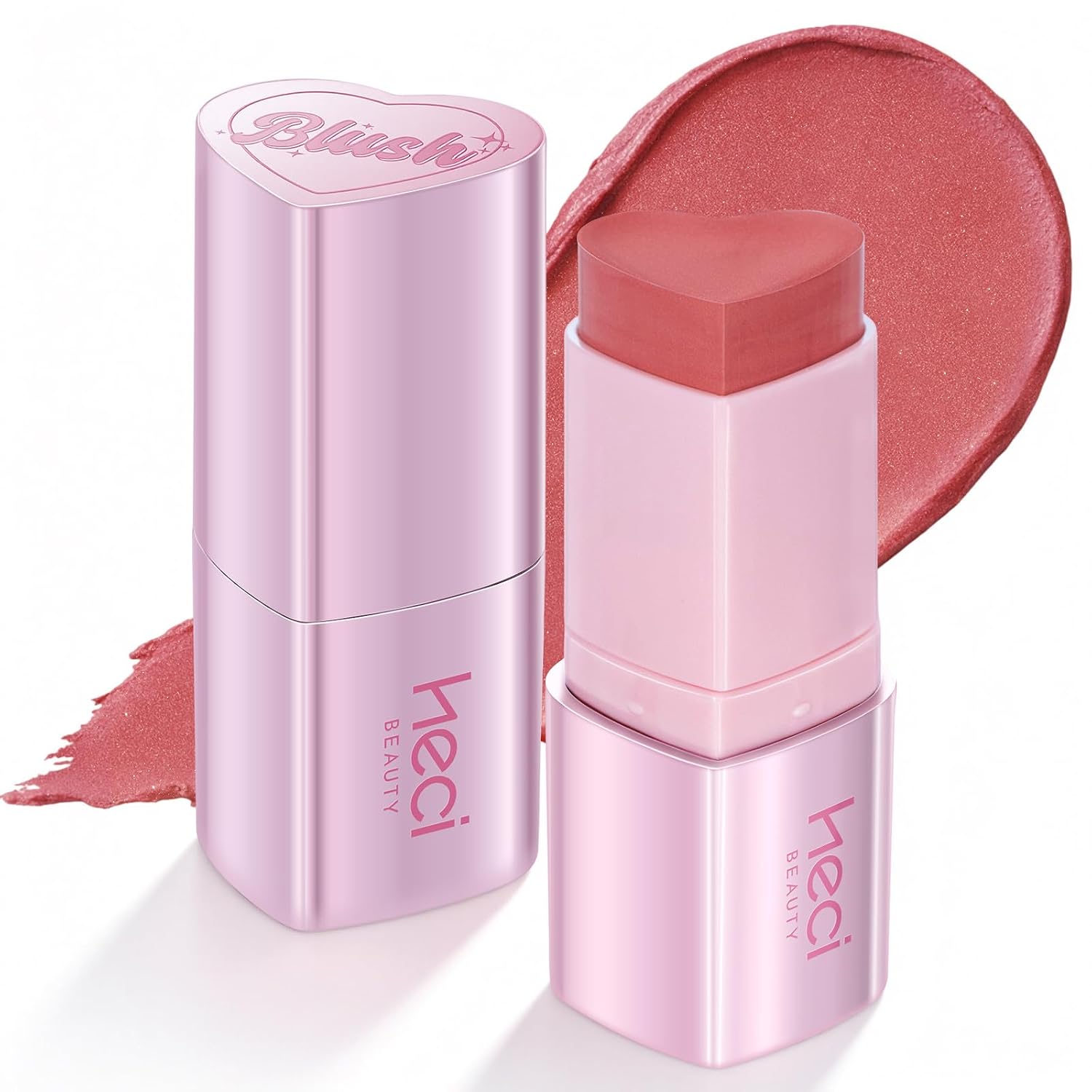 HECI BEAUTY Blush Stick for Cheeks, Korean Blush, Cream-to-Powder Formula, Soft Satin Matte Glow, Heart-Shaped, Long Lasting, ROSEWOOD, 0.25 oz