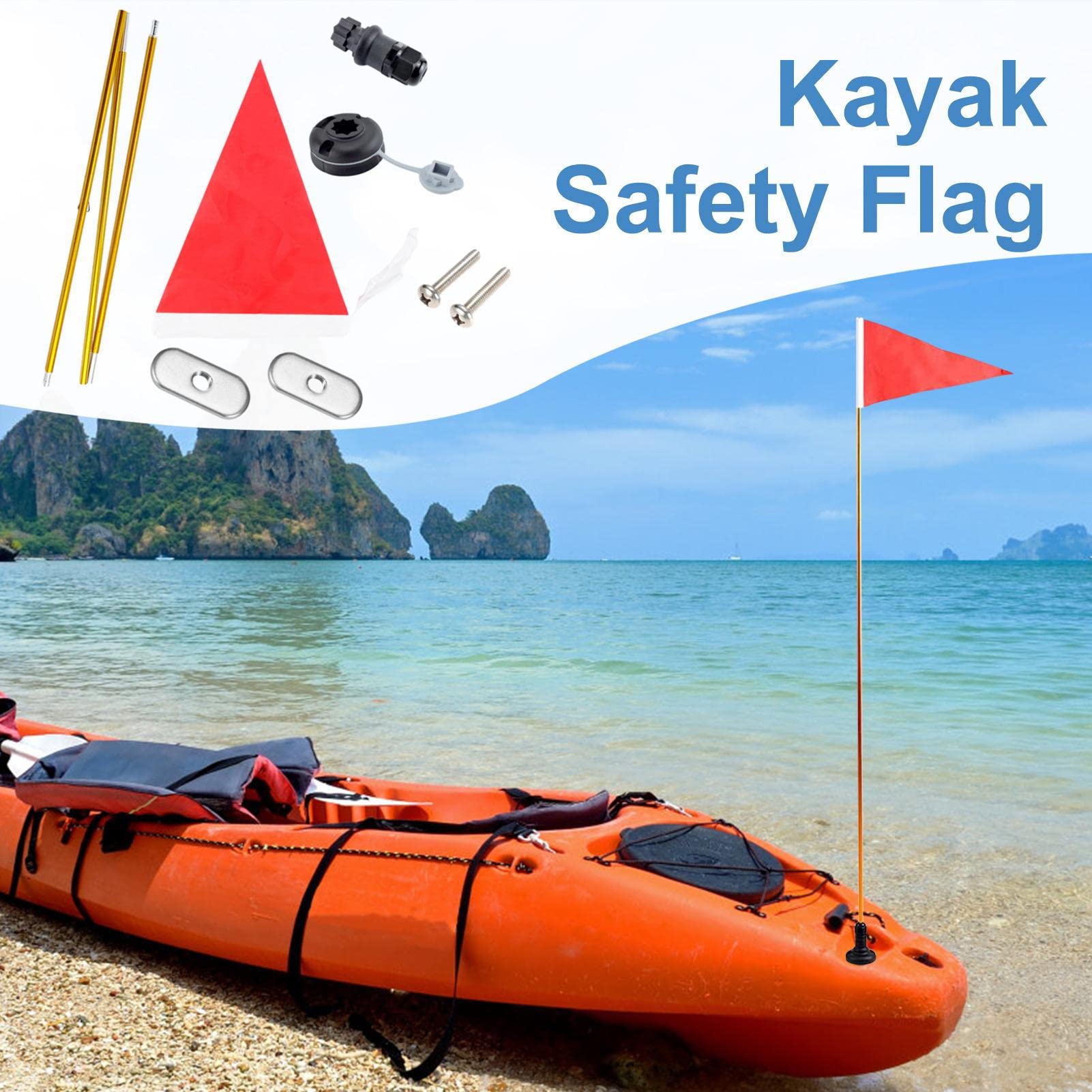Bandiera Kayak | Asta portabandiera di Sicurezza per Barche | Kit Asta Bandiera per Barca Facile Installazione con Base Stabile per Canoa, Yacht, gommone, Kayak