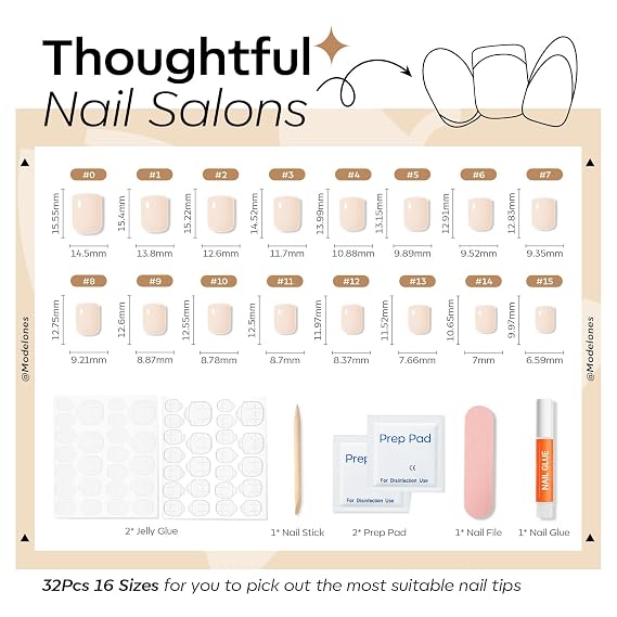 Modelones Extra Short Press on Nails, Milky White Squoval Fake Nails