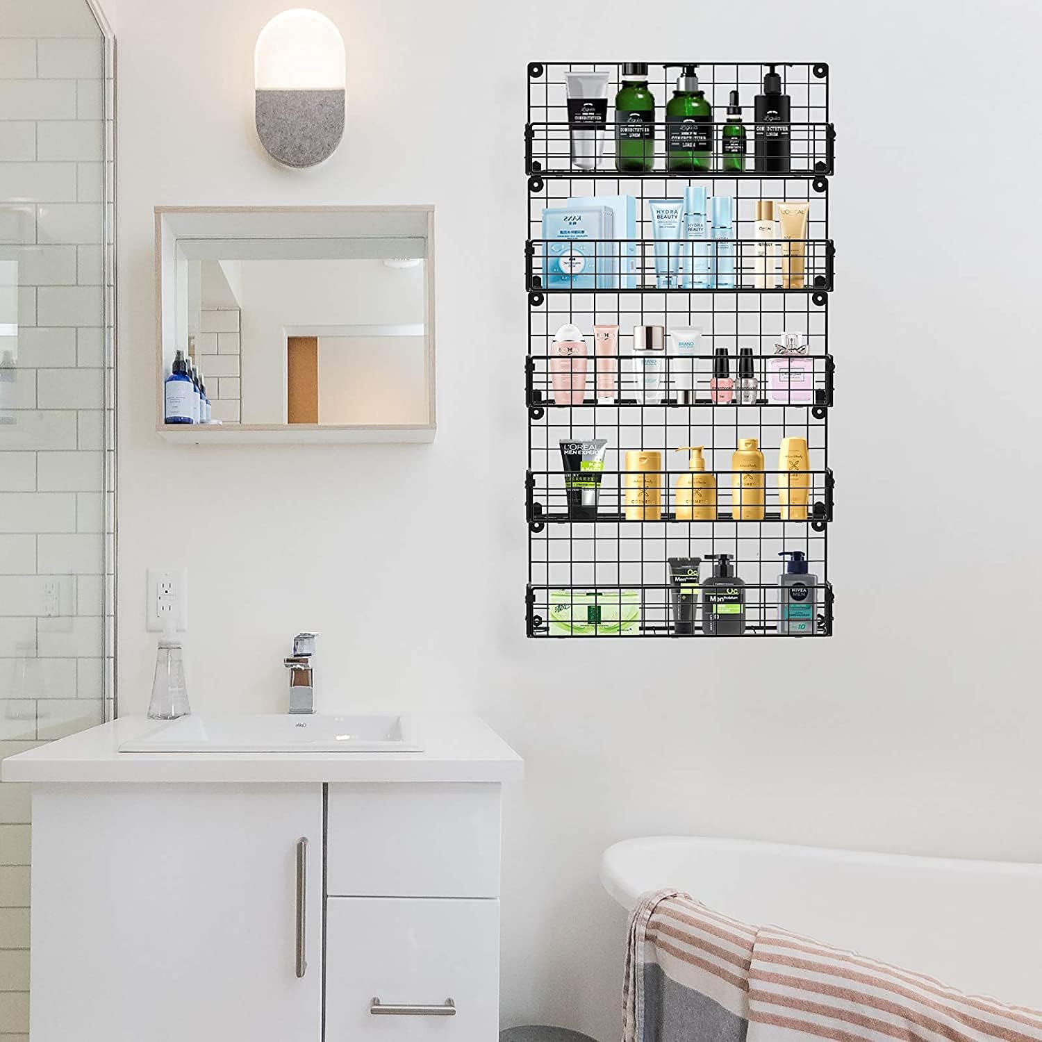 X-cosrack Spice Rack Organizer Wall Mounted 5-Tier Stackable Hanging Spice Jars Storage Racks,Great for Kitchen and Pantry,Up to Storage 48 Jars(Patent No.:D909138S)