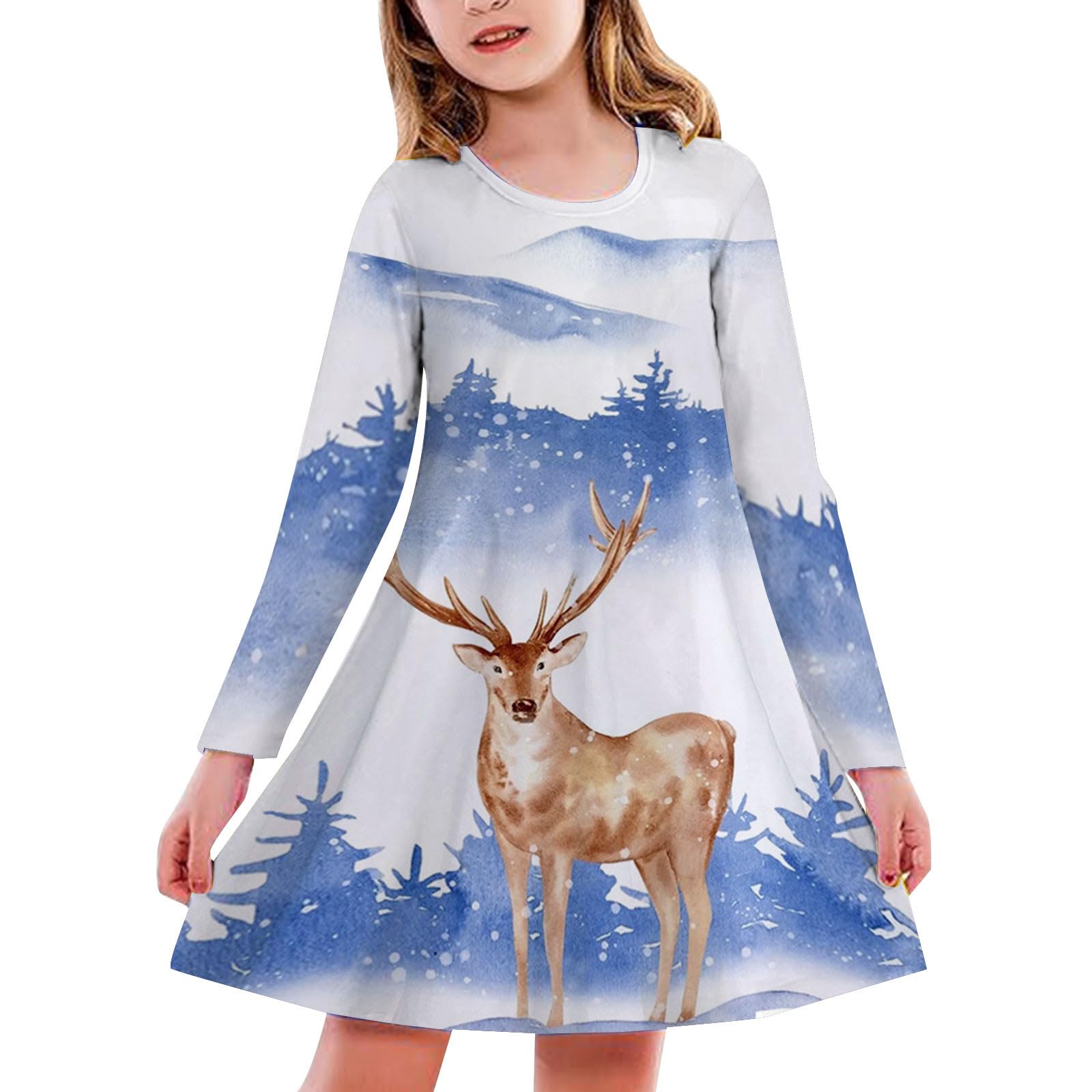 Générique Vestito natalizio con stampa a maniche lunghe, vestito festivo per spettacoli di Natale e gusti