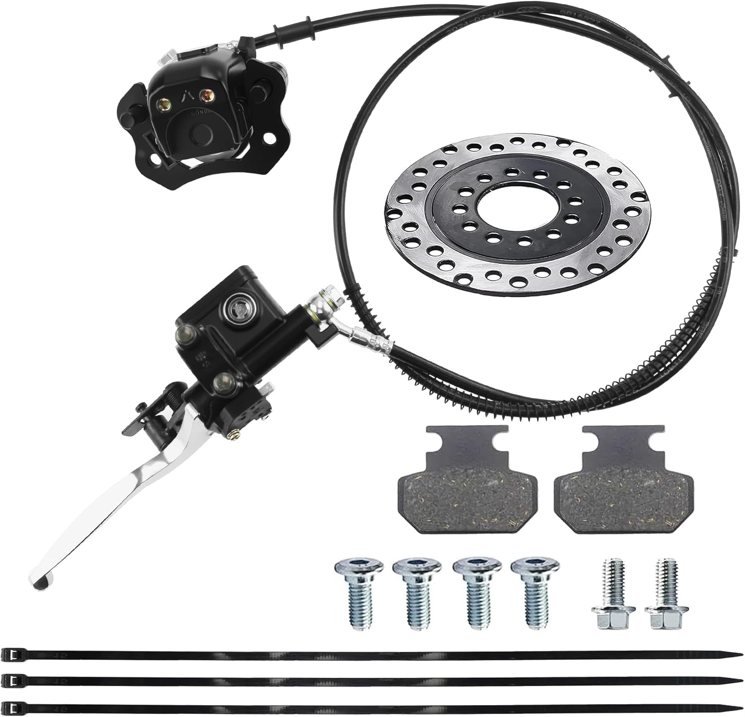 PRO BAT Rear ATV Hydraulic Disc Brake Kit with Brake Caliper Pads Disk Rotor for 50cc 110cc 125cc Mini Quad Dirt Bike ATV Buggy Four-Wheeler (Left Hand Brake Lever)