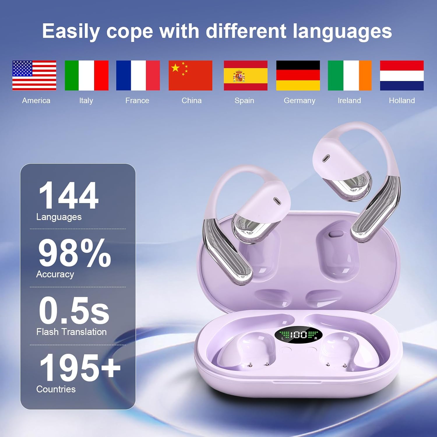 AI Translation Earbuds Real Time 144 Language Translator Earbuds, Audifonos Traductores Inglés Español, 3-in-1 Translating Device, Translate Ear Buds for Travel Business Learning with Charging Case - Image 2