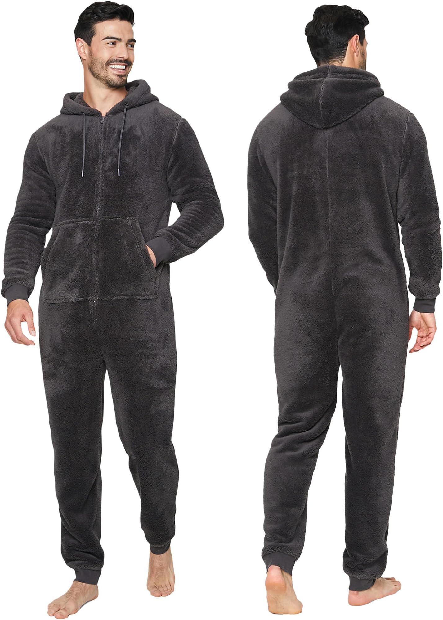 Mens Plain Onesie Adult jumpsuit Warm Hooded Fleece All-in-One Zip Onesie Jumpsuit Pyjamas Men's Nightwear Loungewear Snuggle One Piece Pyjamas Long Sleeves Stitch Onesie Adult UK Sizes S-XXL