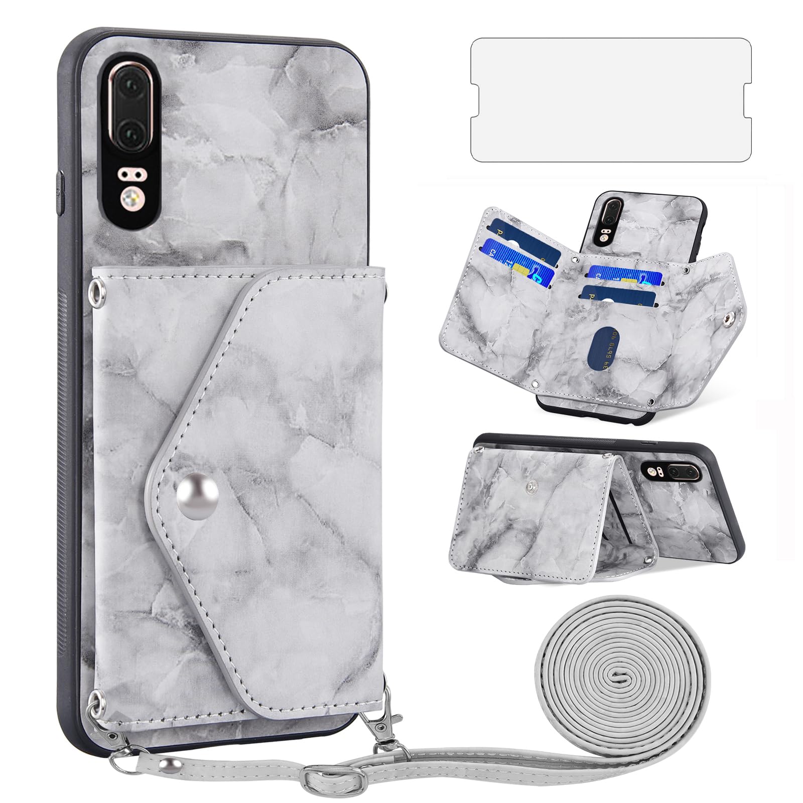xinyunew Cover per Huawei Mate 10 lite + 2 Pezzi Vetro Temperato Case, Custodia Premium in PU, Chiusura Magnetica Flip Telefono Case per Huawei Mate 10 lite (Caffè
