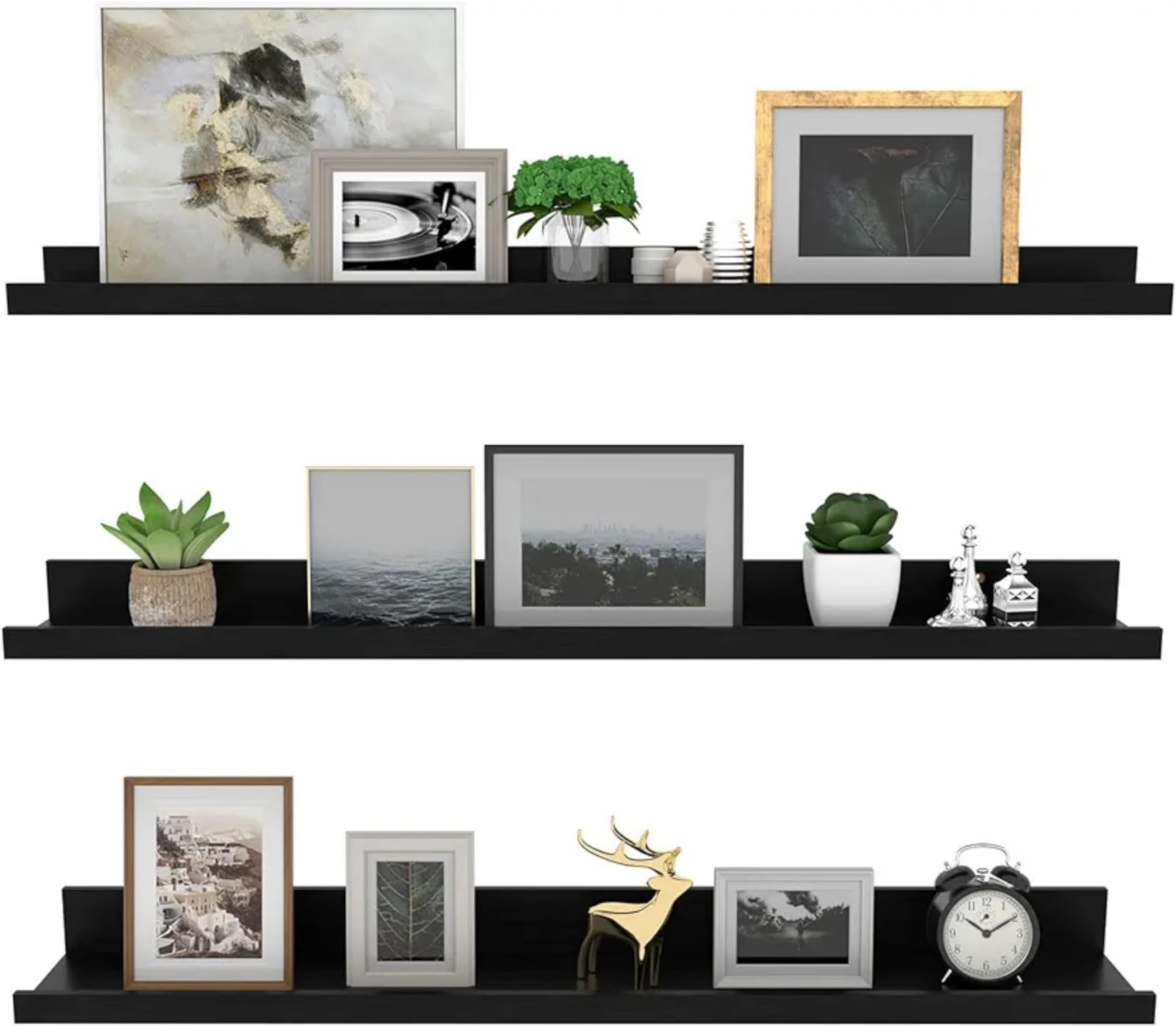 Dime Store Floating Shelf Wall Mount Wall Shelves Storage Shelf for Living Room Bedroom for Home Decor Items (Black, Large) Engineered Wood