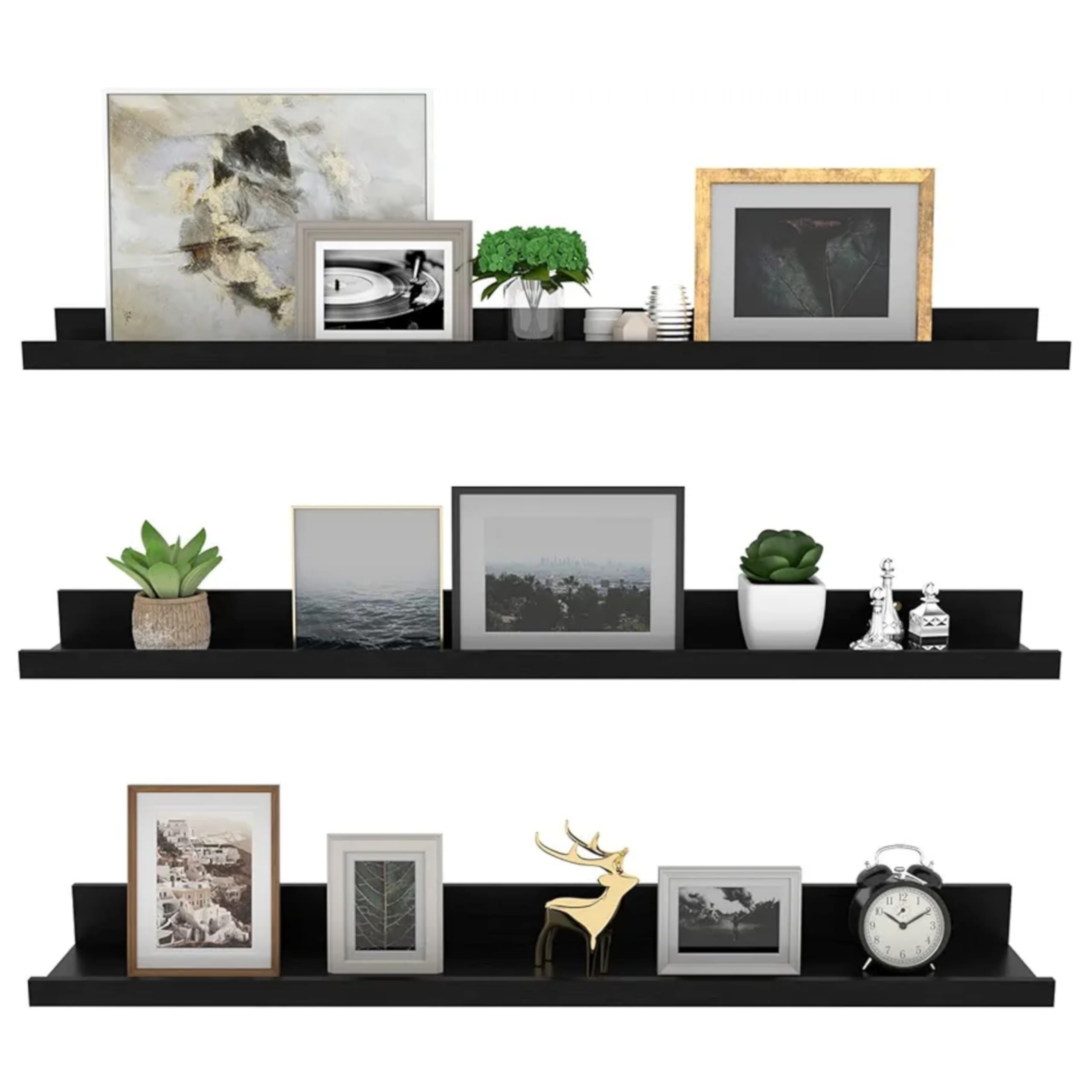 Floating Shelf Wall Mount Wall Shelves Storage Shelf for Living Room Bedroom for Home Decor Items (Black, Large) Engineered Wood