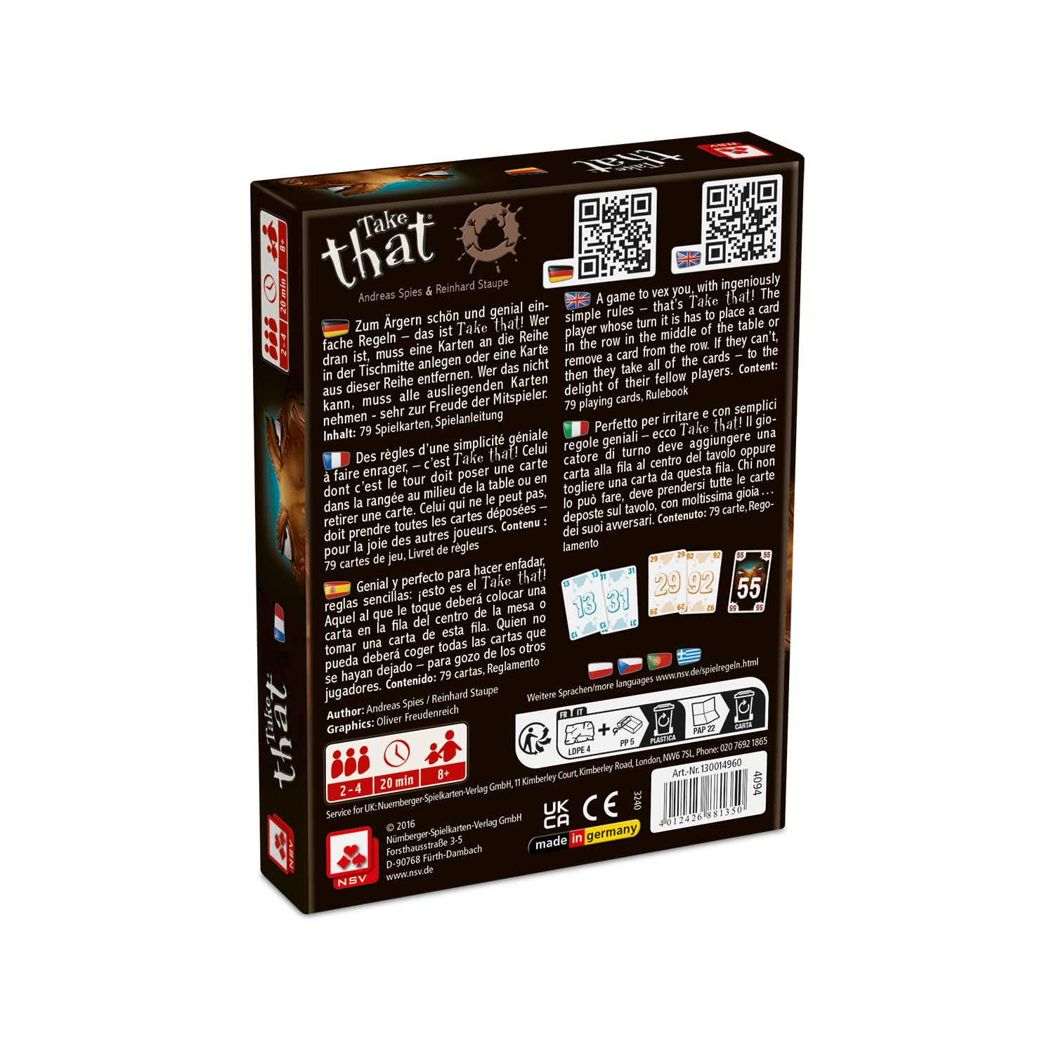 Jeu Carte Simple 2 à 4 Joueurs NSV - 4094 - Take That - International - Jeu De Cartes The Game Jeu Jeu Carte Simple 2 à 4 Joueurs NSV - 4094 - Take That - International - Jeu De Cartes The Game Jeu